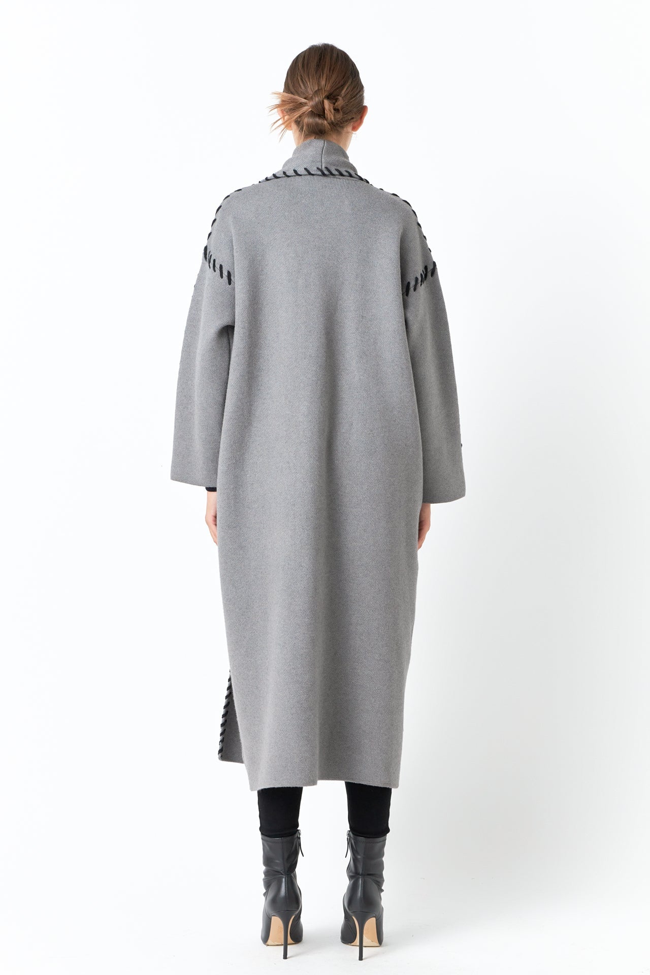 Whip Stitched Long Knit Cardigan