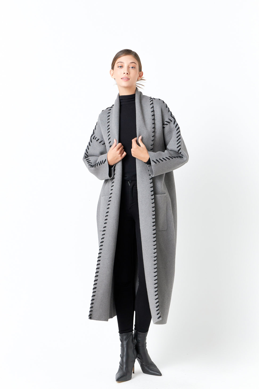 Whip Stitched Long Knit Cardigan