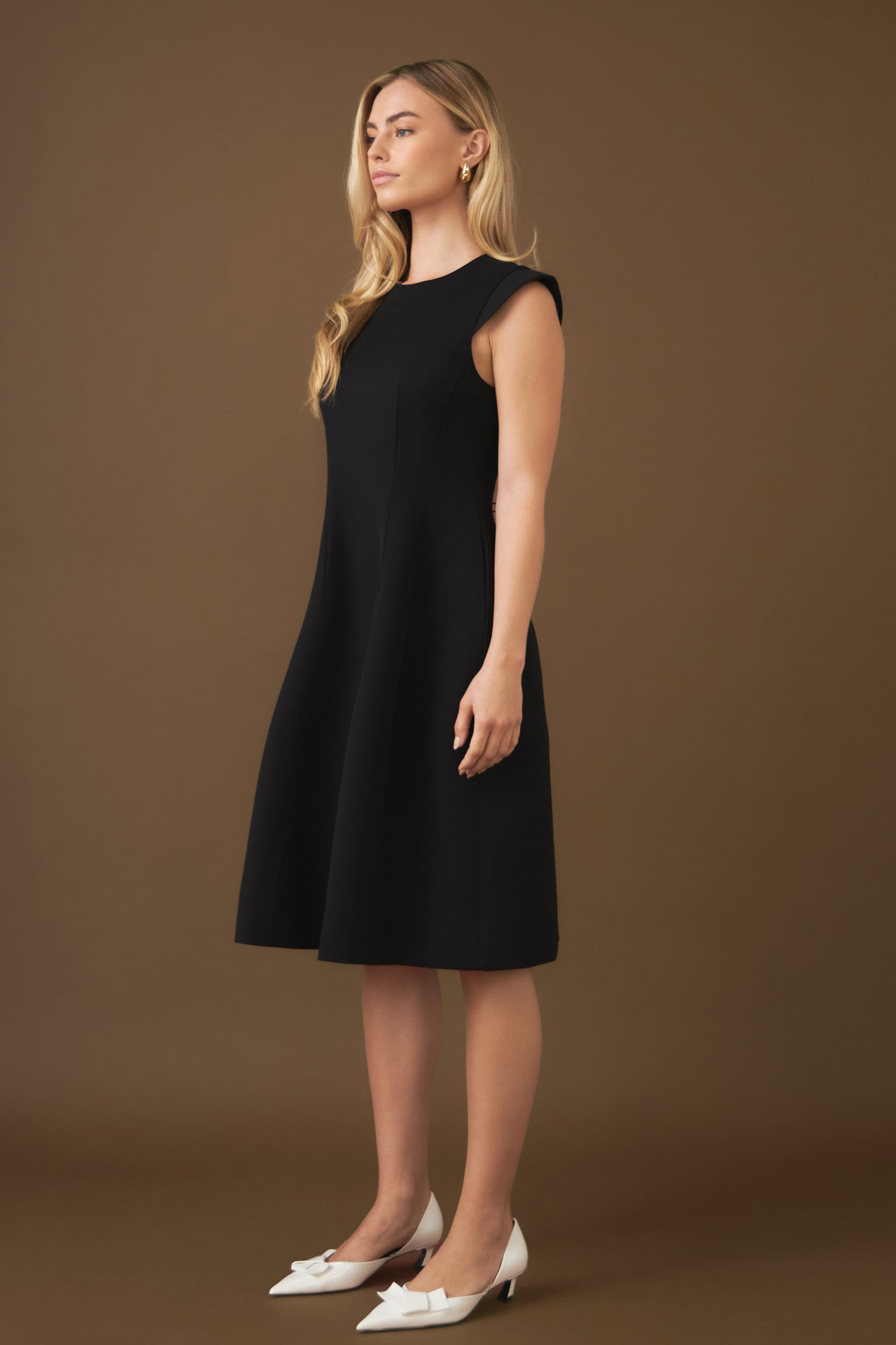 Voluminous Cap Sleeve Midi Dress