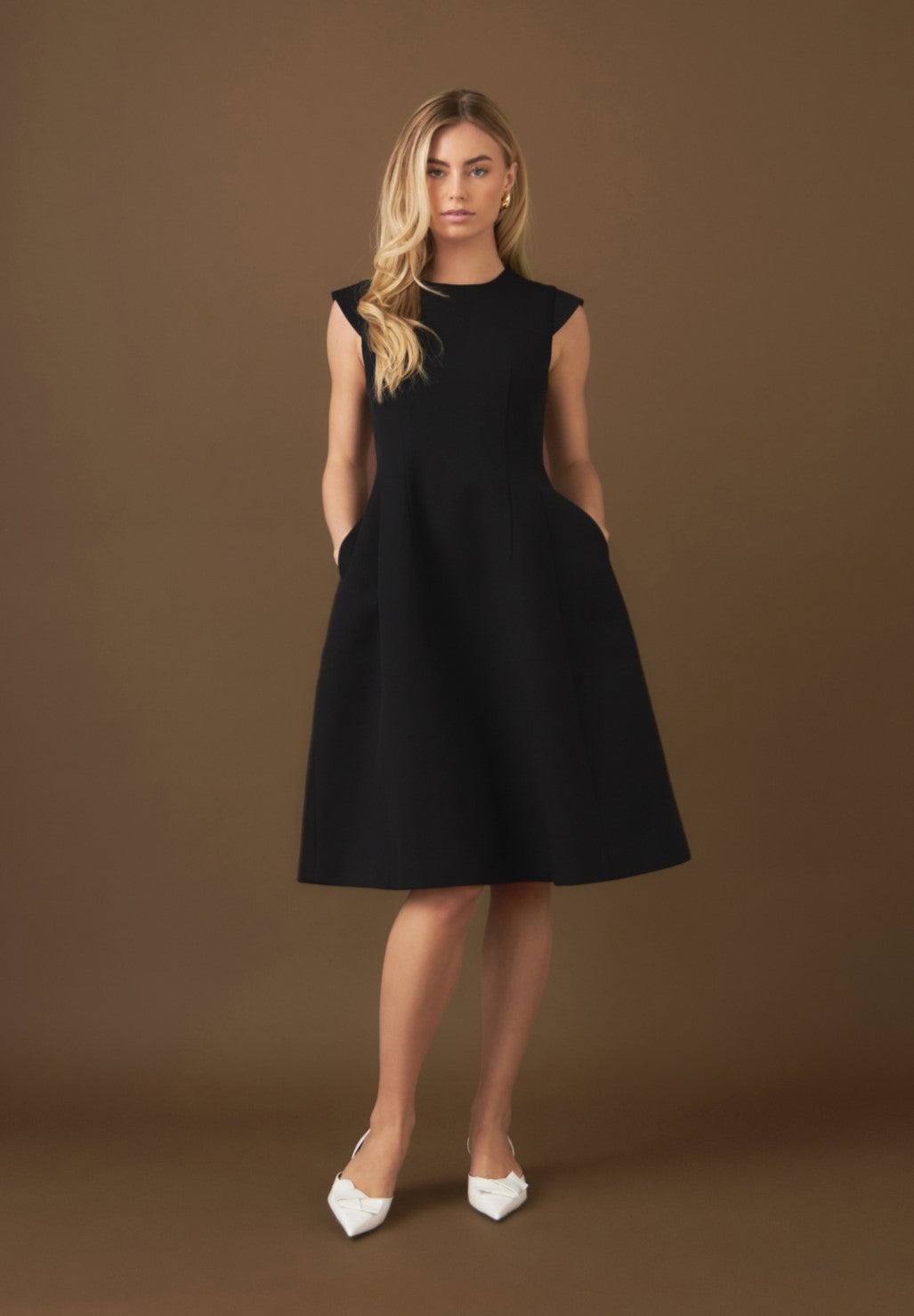 Voluminous Cap Sleeve Midi Dress