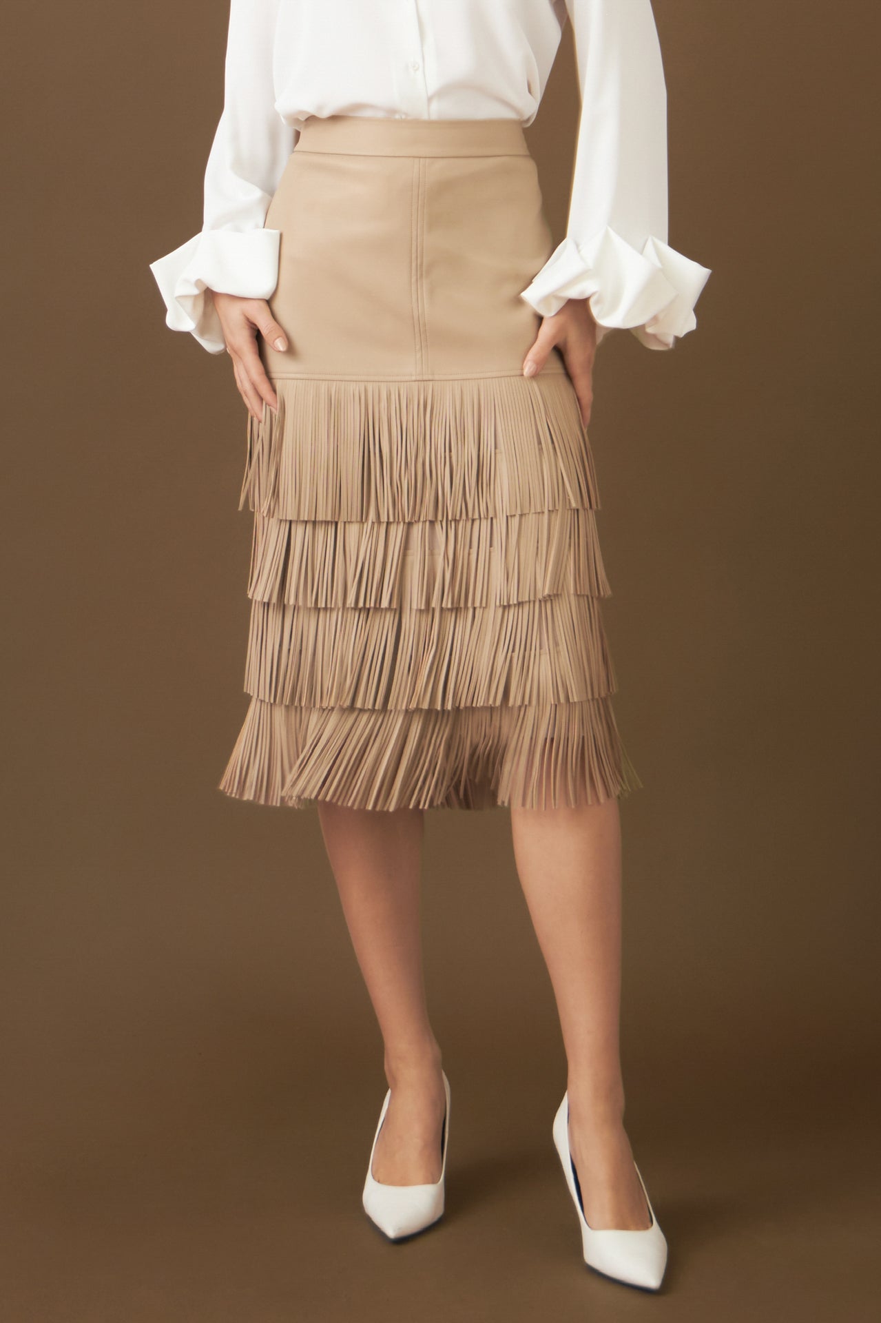 Pu Fringe Midi Skirt