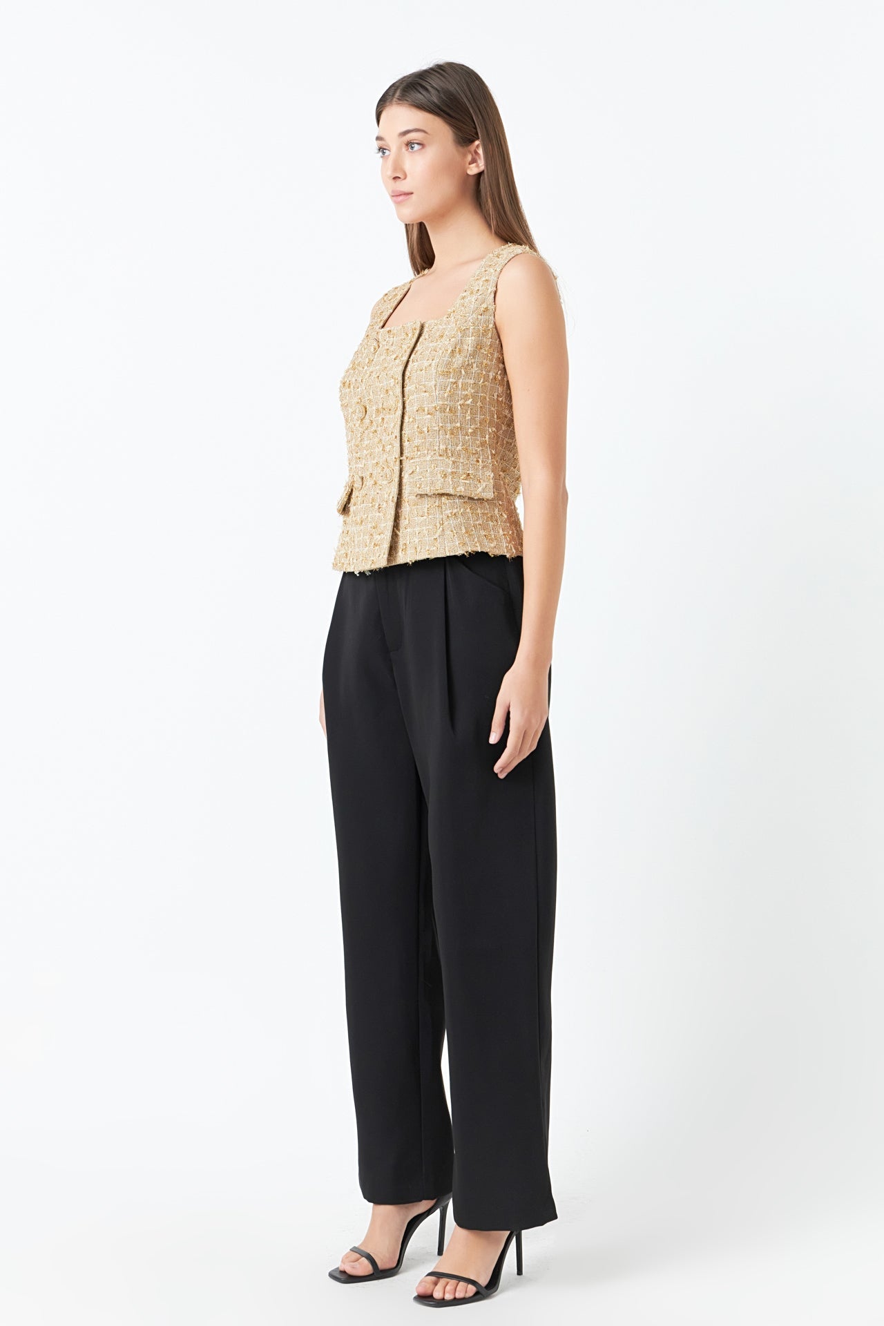 Gold Tweed Double Button Top