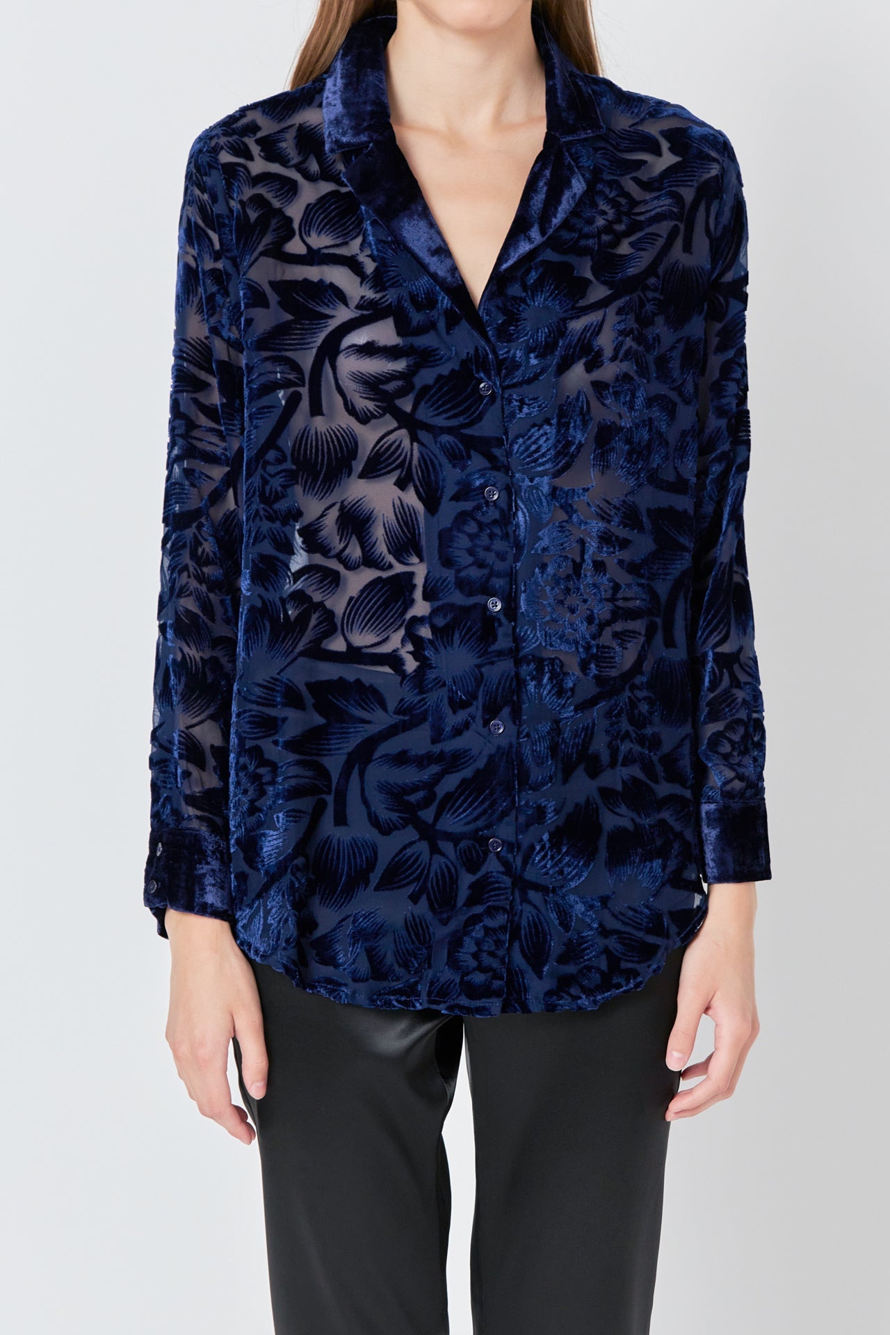 Velvet Burnout Collared Top