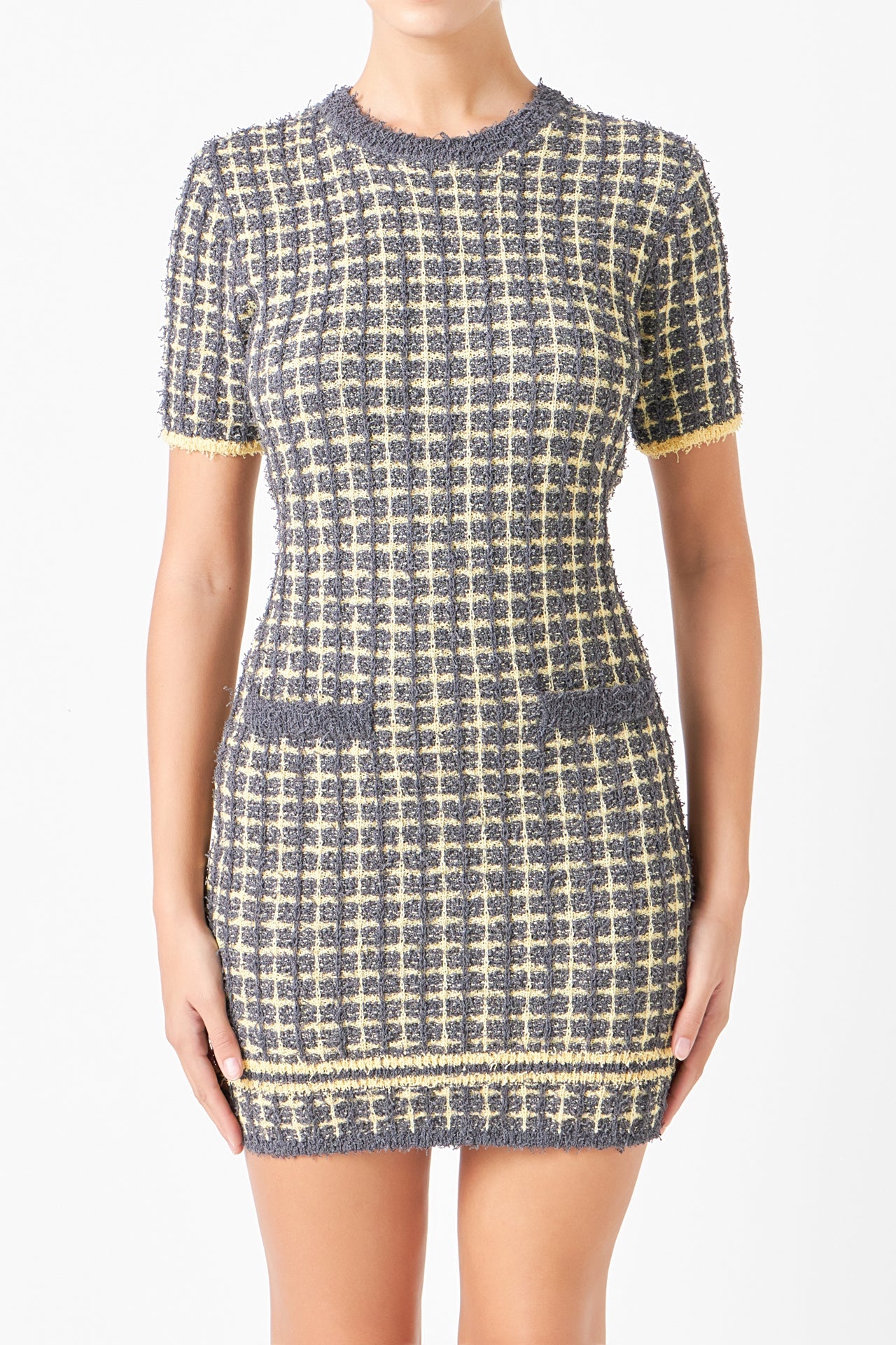 Check Sweater Mini Dress