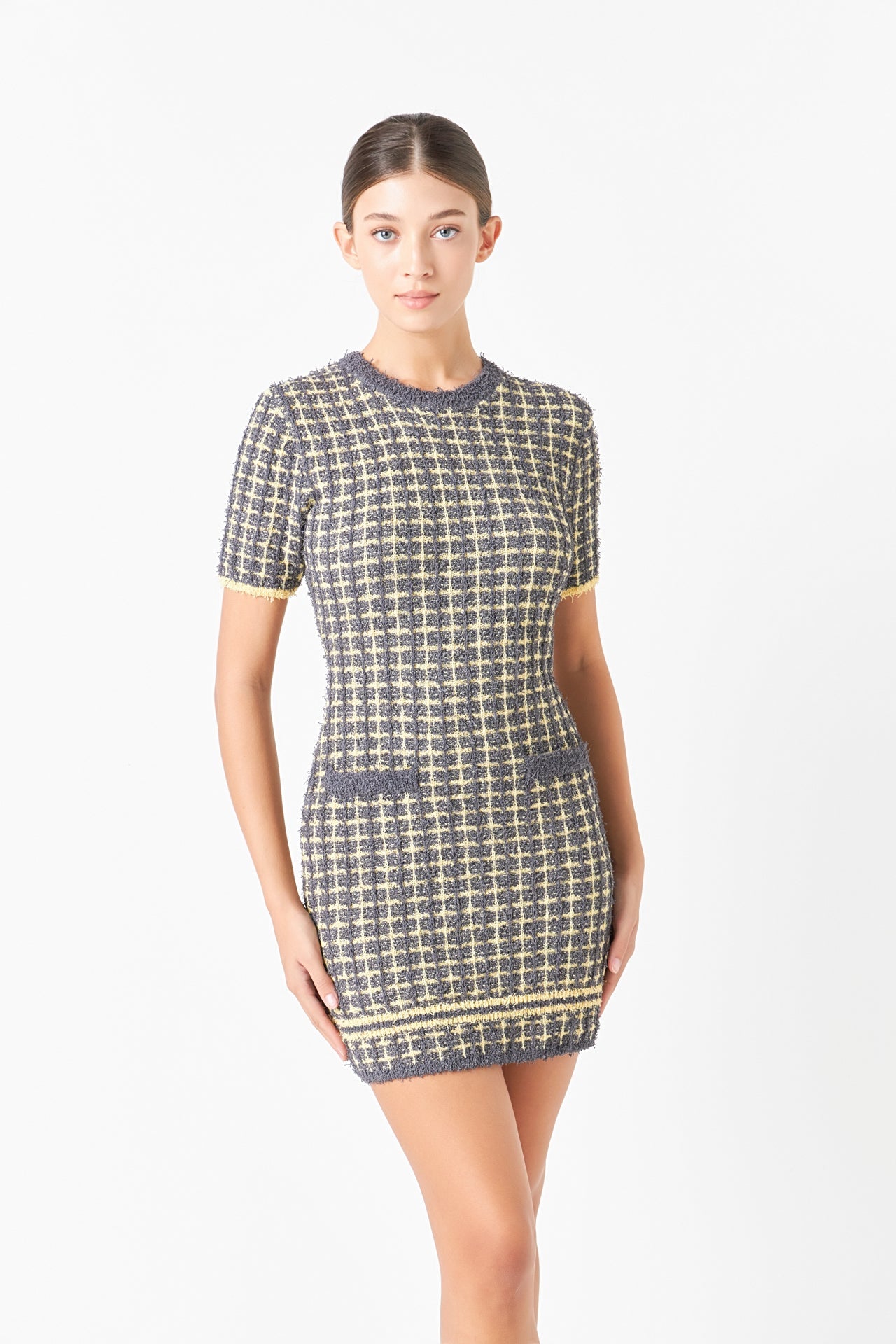 Check Sweater Mini Dress