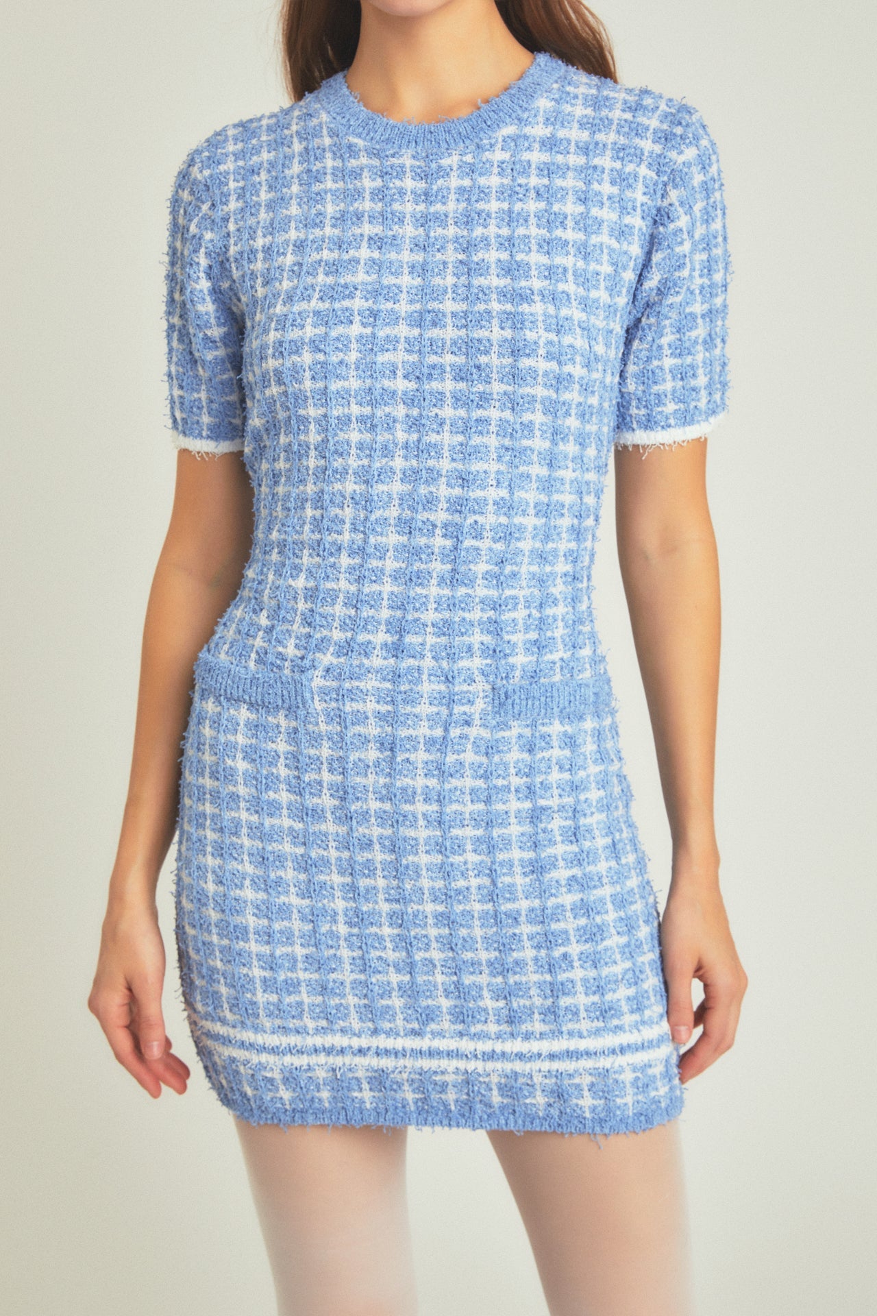 Check Sweater Mini Dress