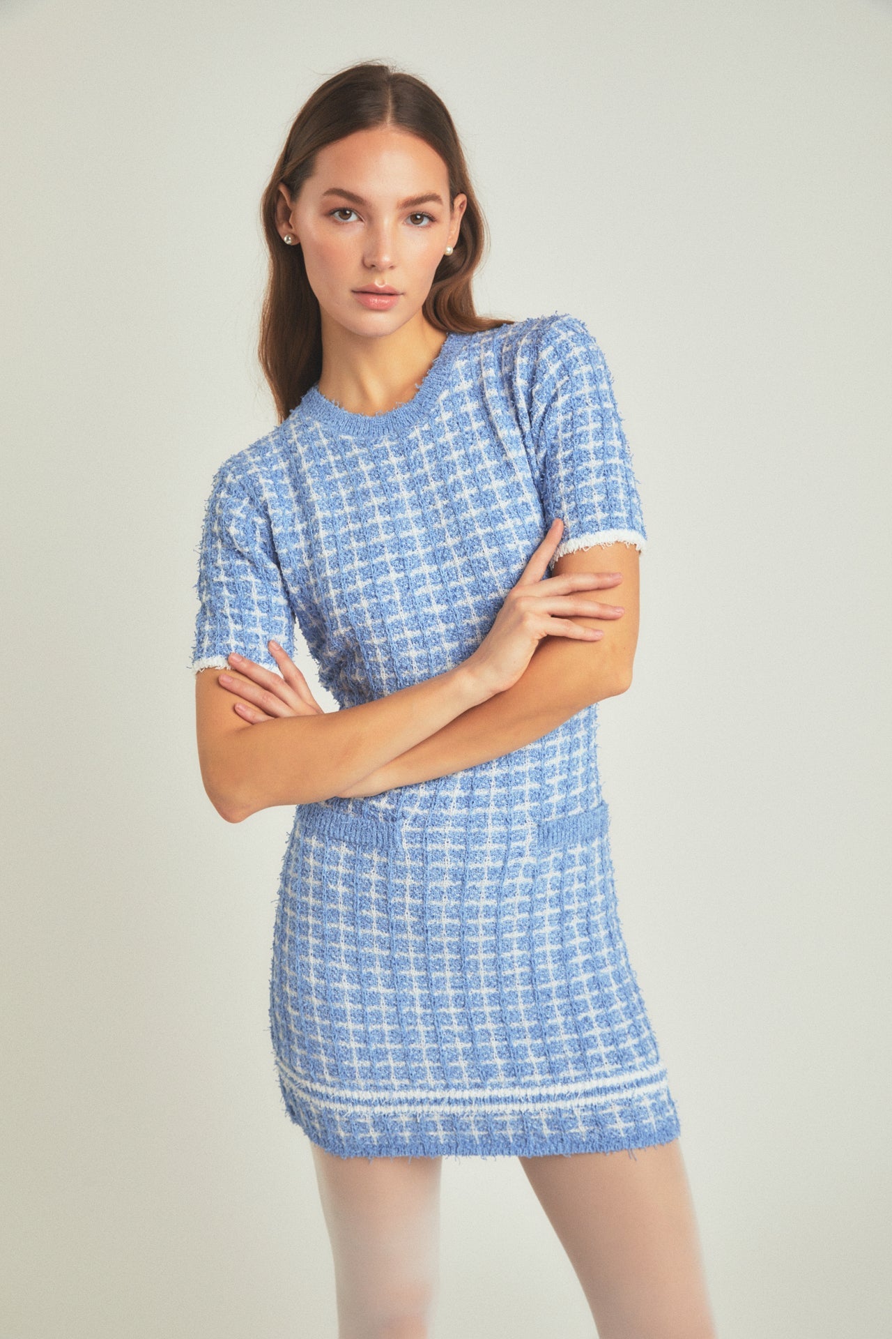 Check Sweater Mini Dress