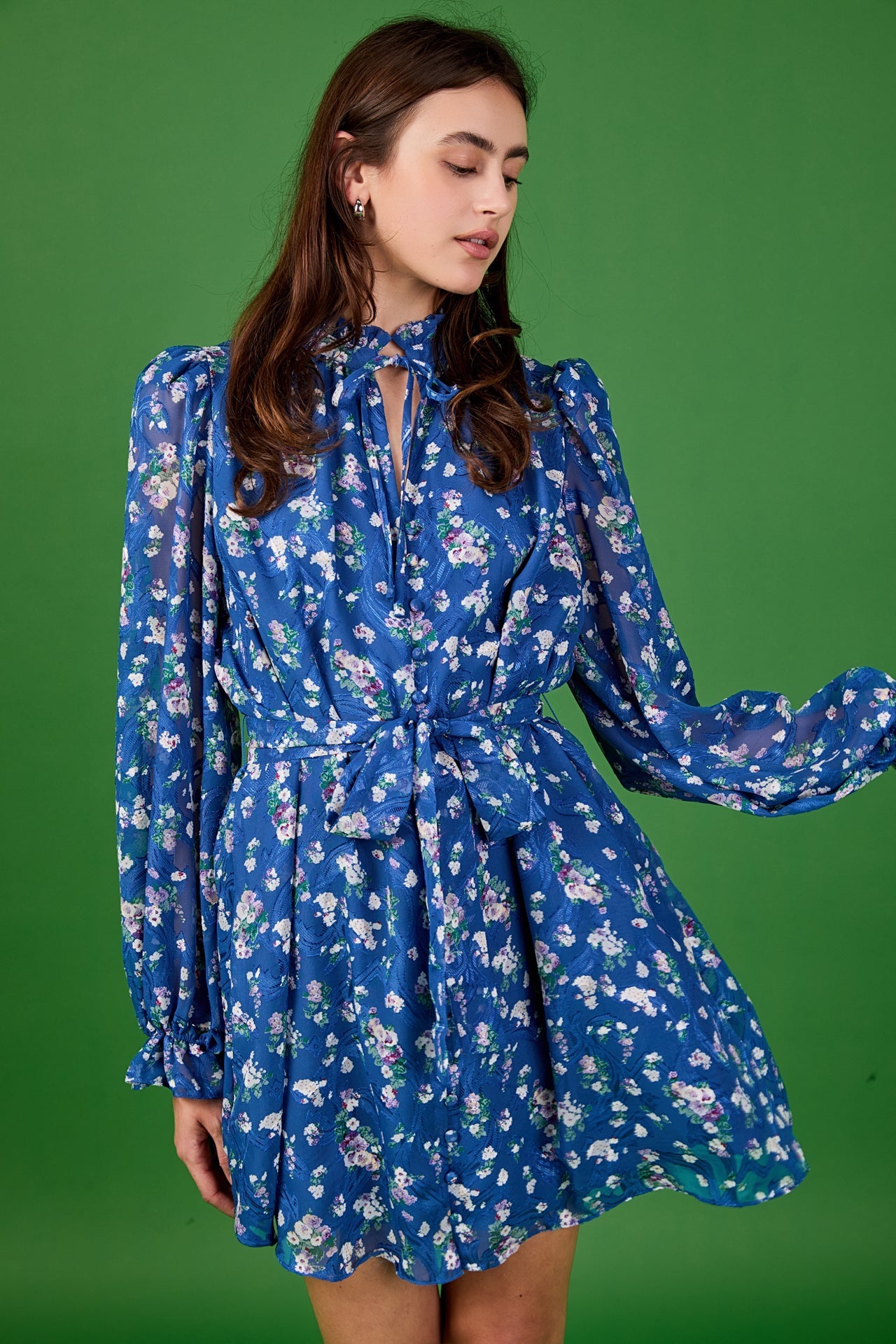 Floral Chiffon Belted Mini Dress