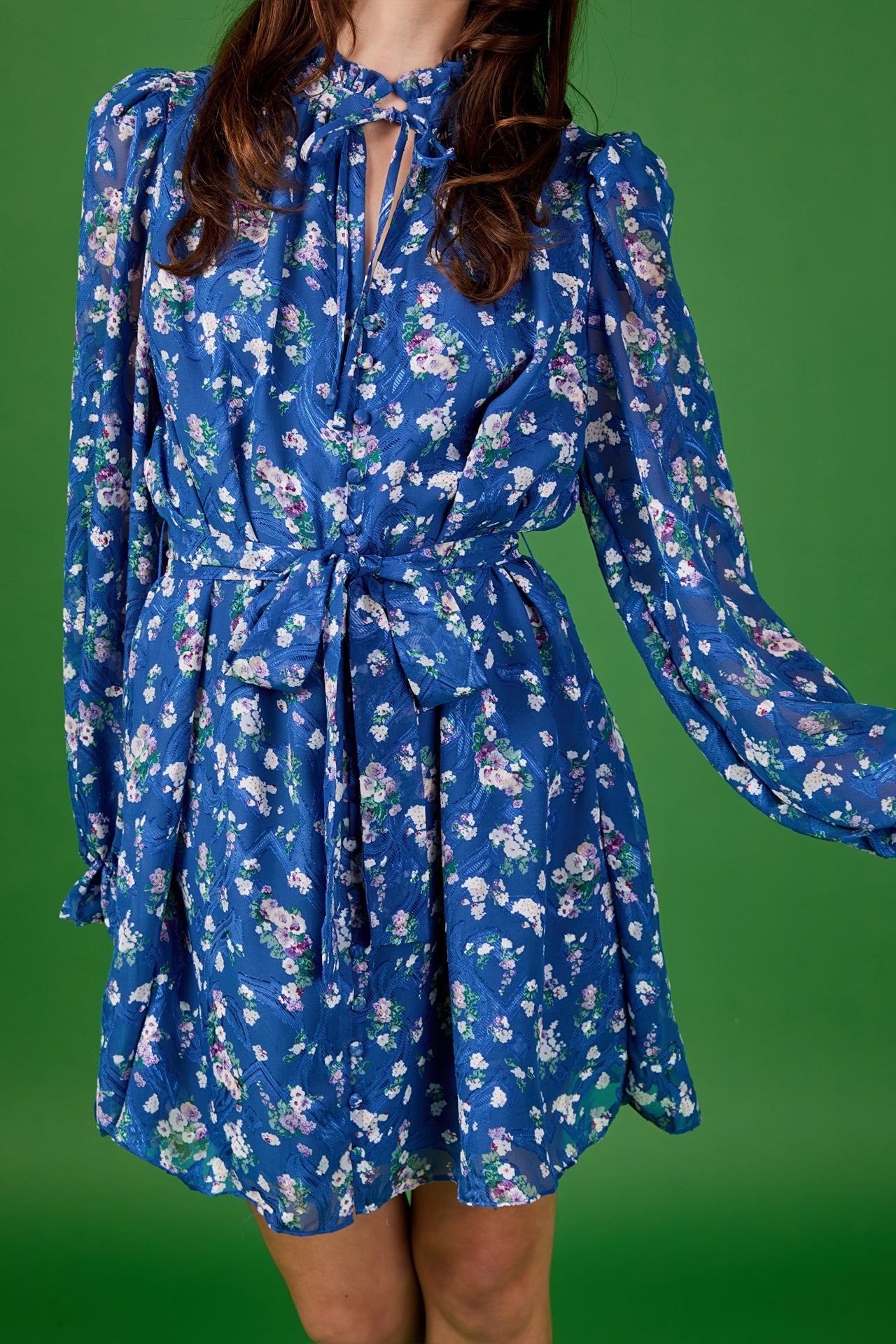 Floral Chiffon Belted Mini Dress