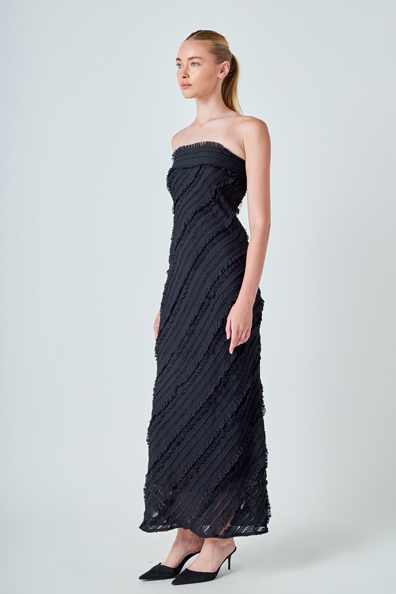 Strapless Ruffled Maxi Dress