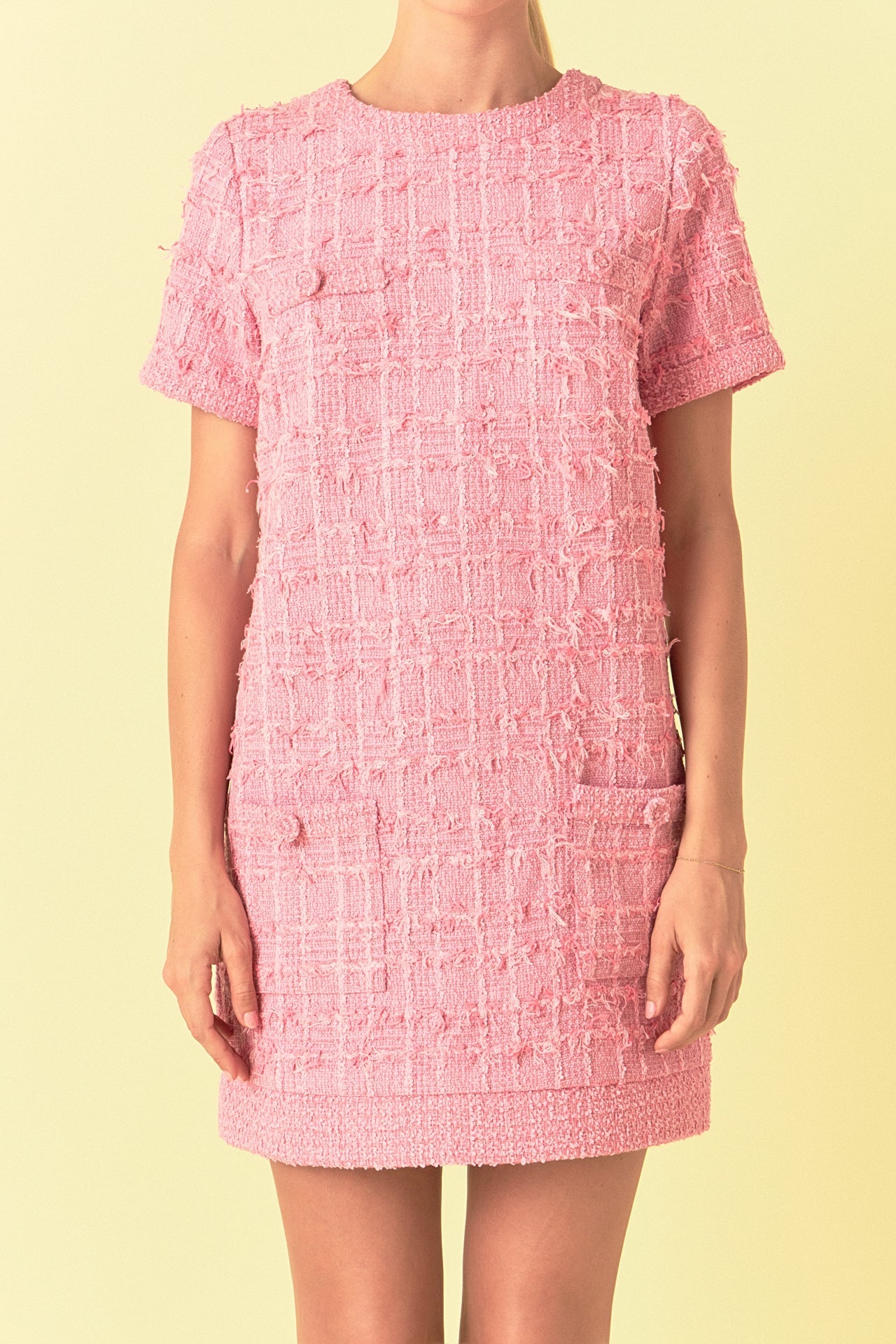 Buttoned Tweed Shift Dress