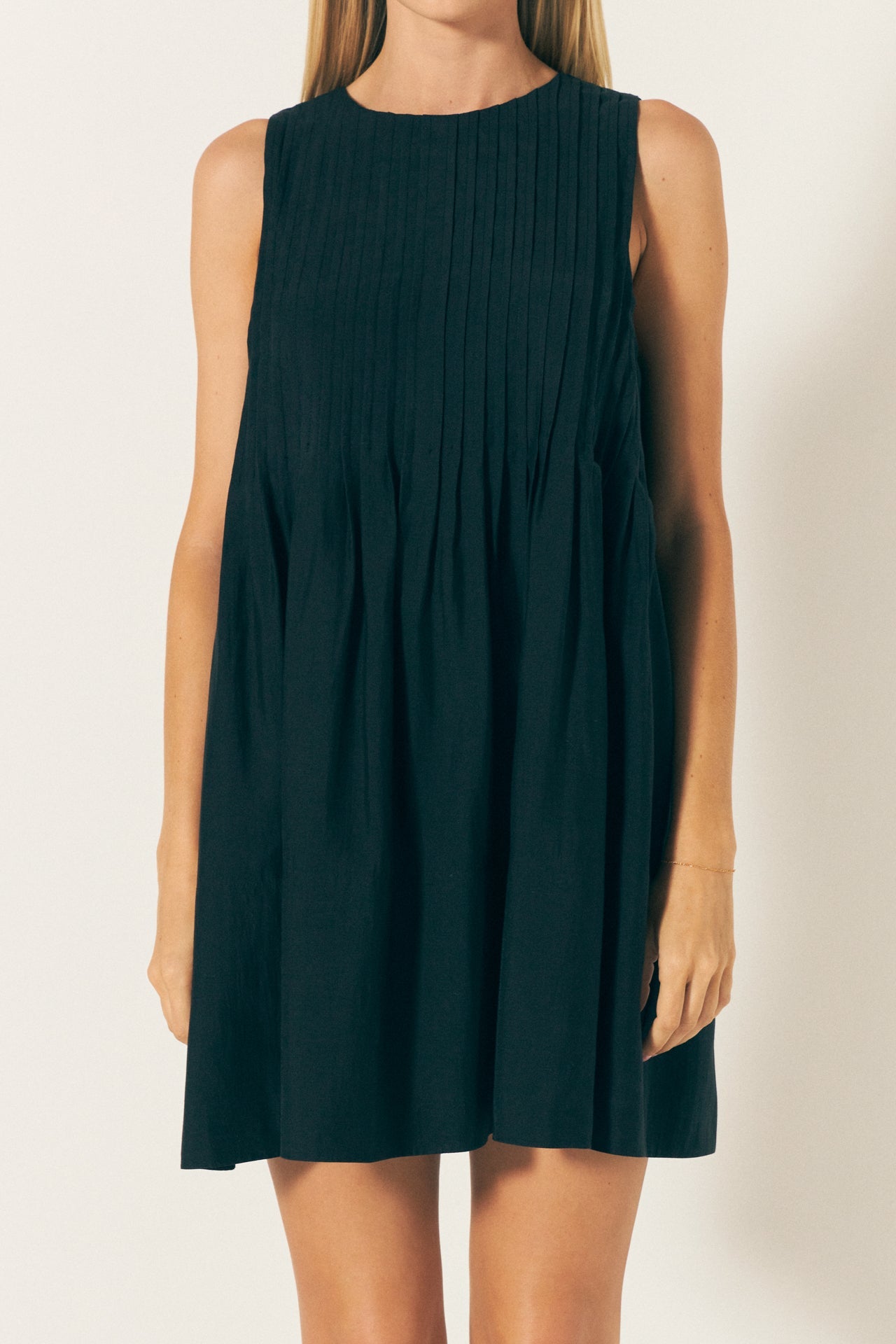 Pintuck Voluminous Mini Dress