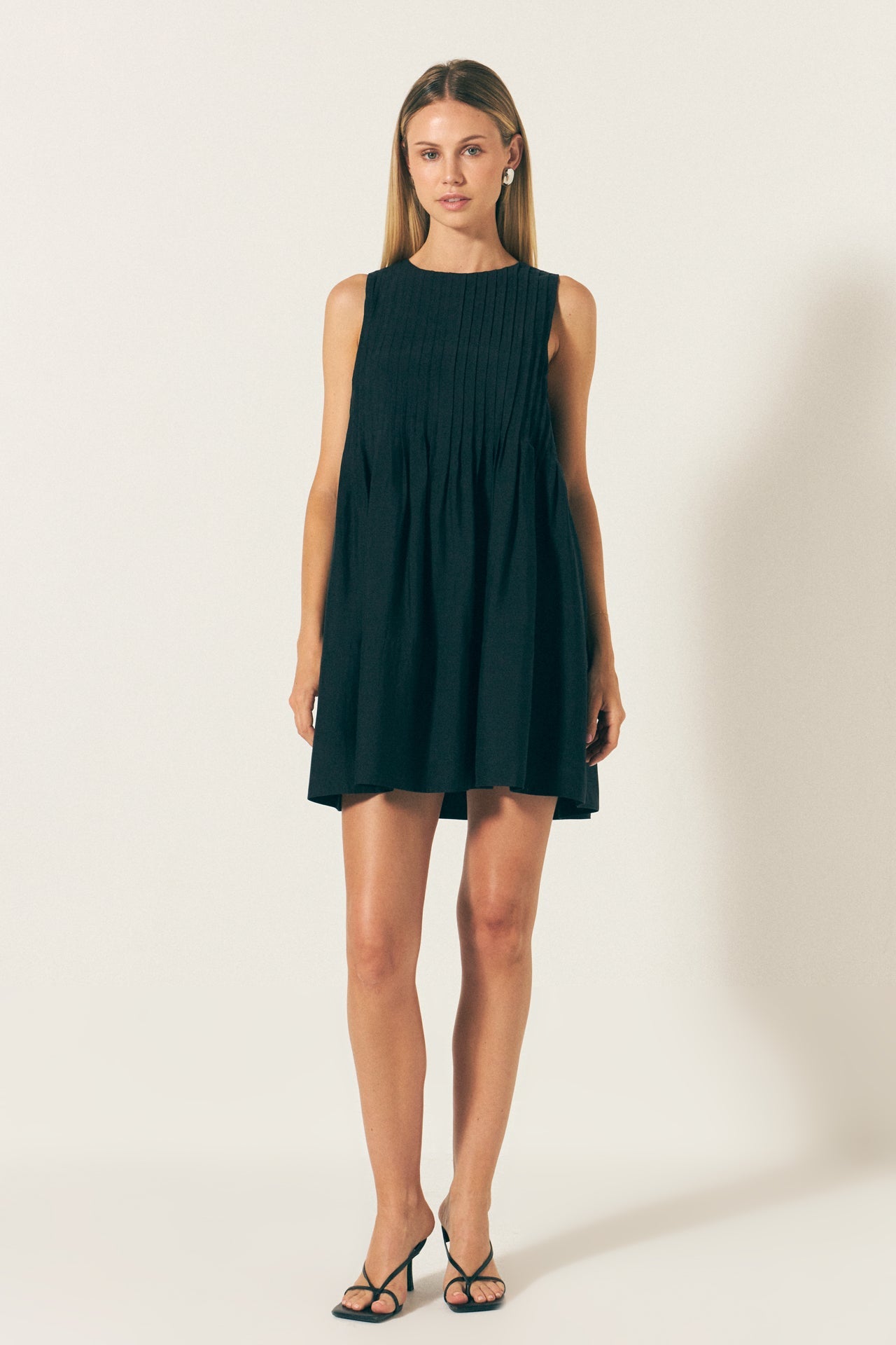 Pintuck Voluminous Mini Dress