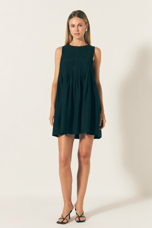 Pintuck Voluminous Mini Dress