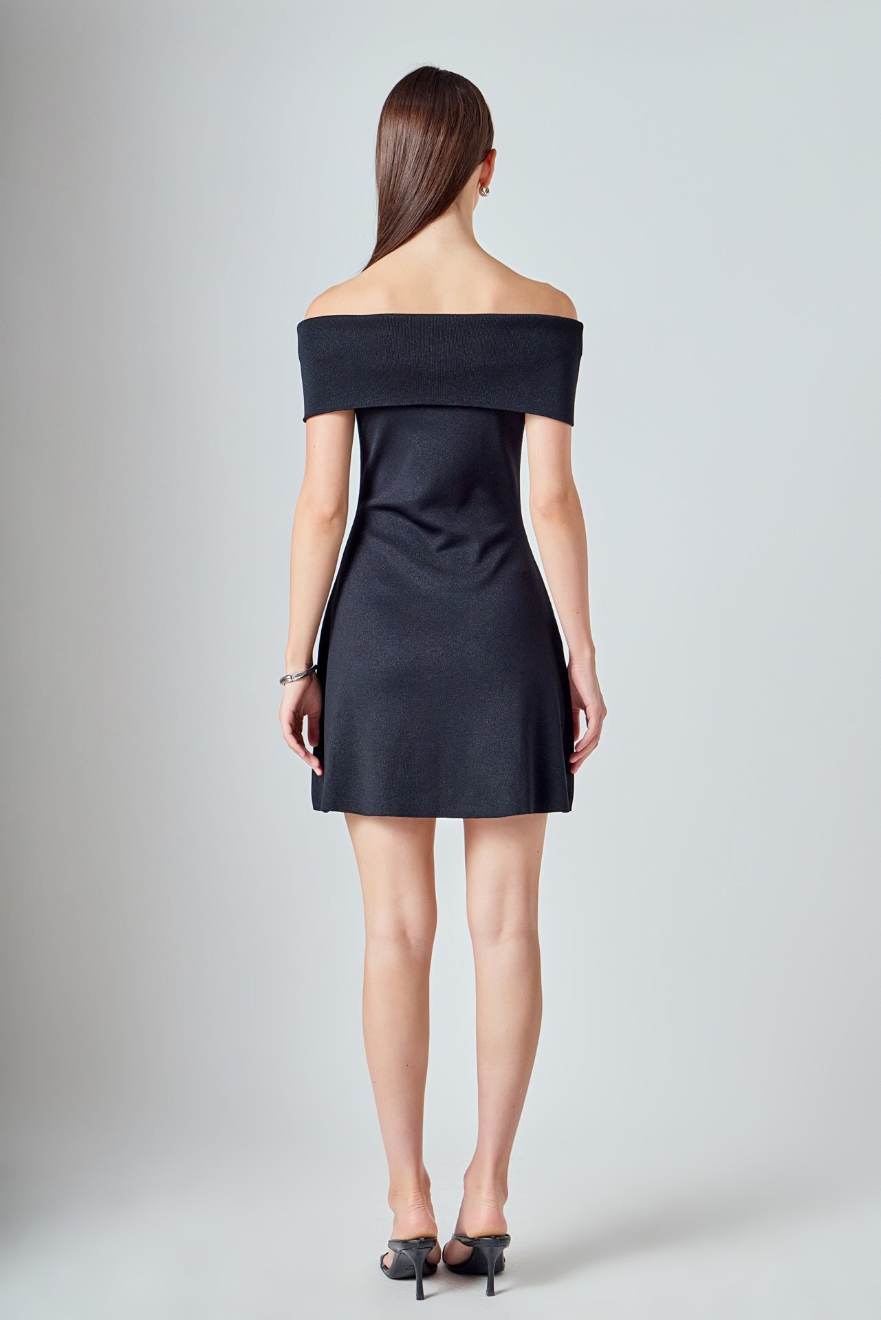 Off Shoulder Lurex Knit Mini Dress