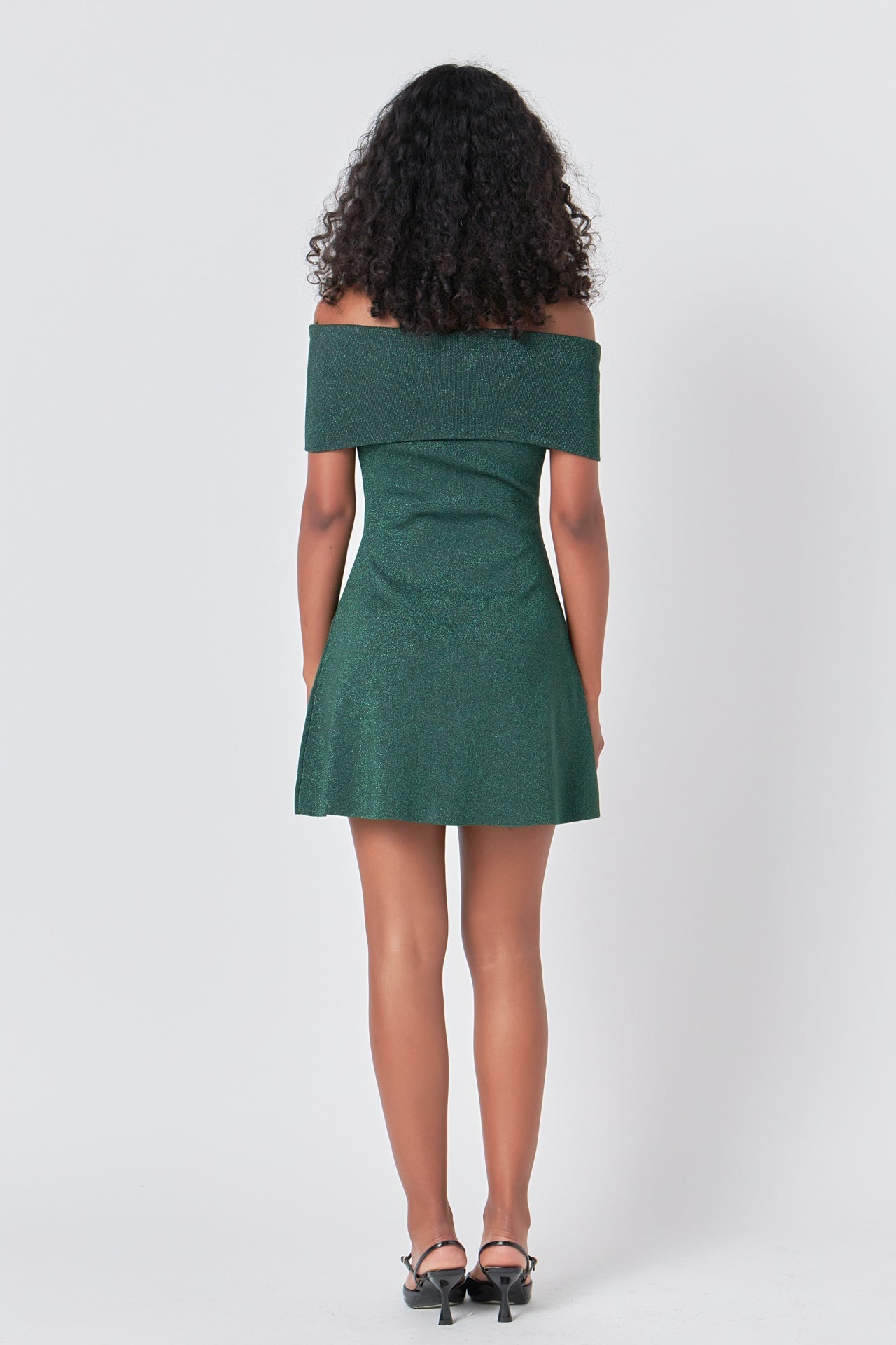 Off Shoulder Lurex Knit Mini Dress