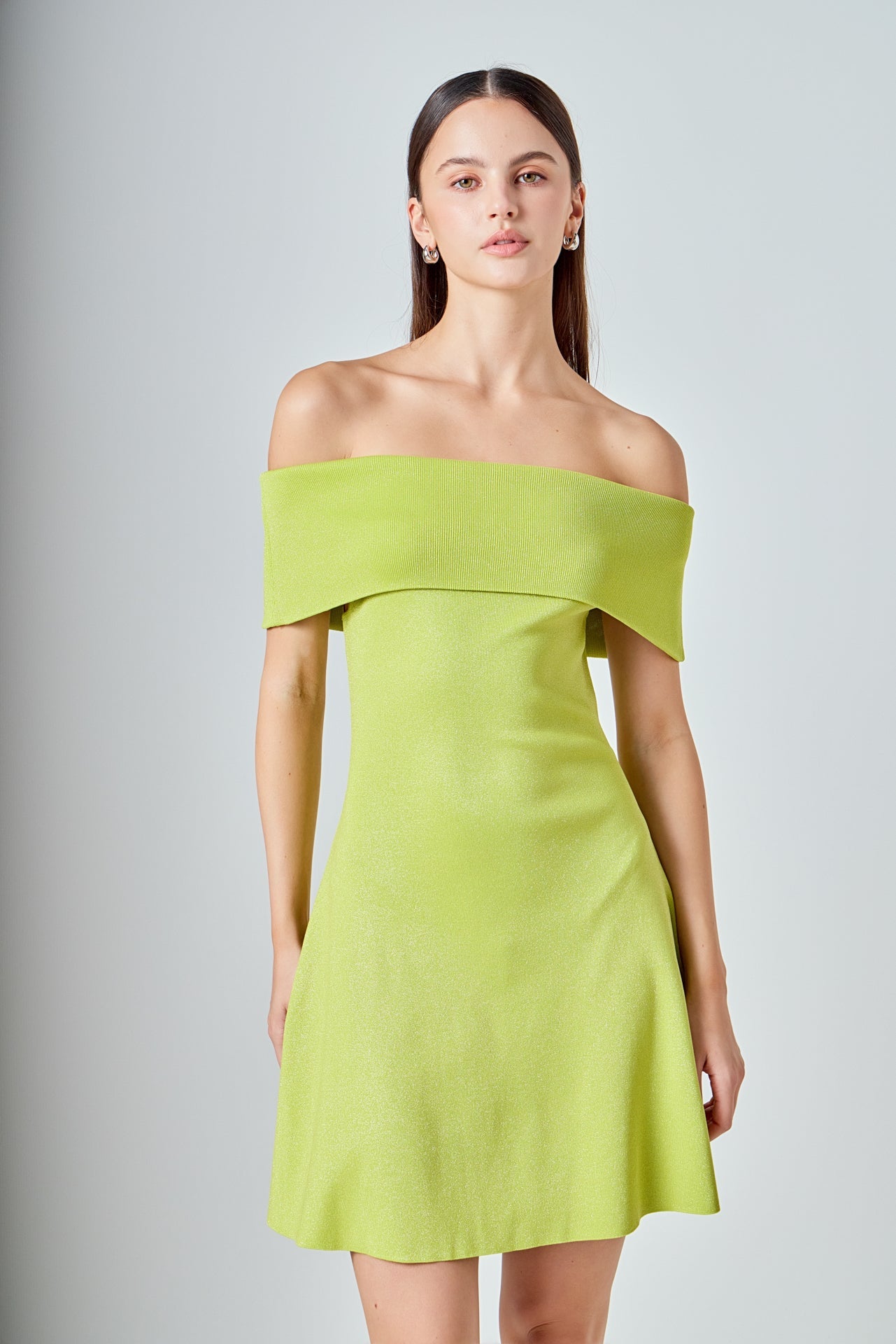 Off Shoulder Lurex Knit Mini Dress