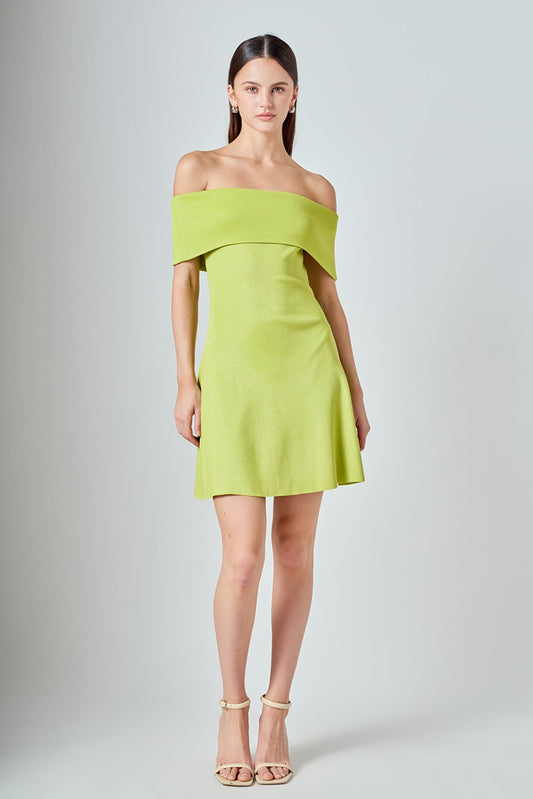 Off Shoulder Lurex Knit Mini Dress