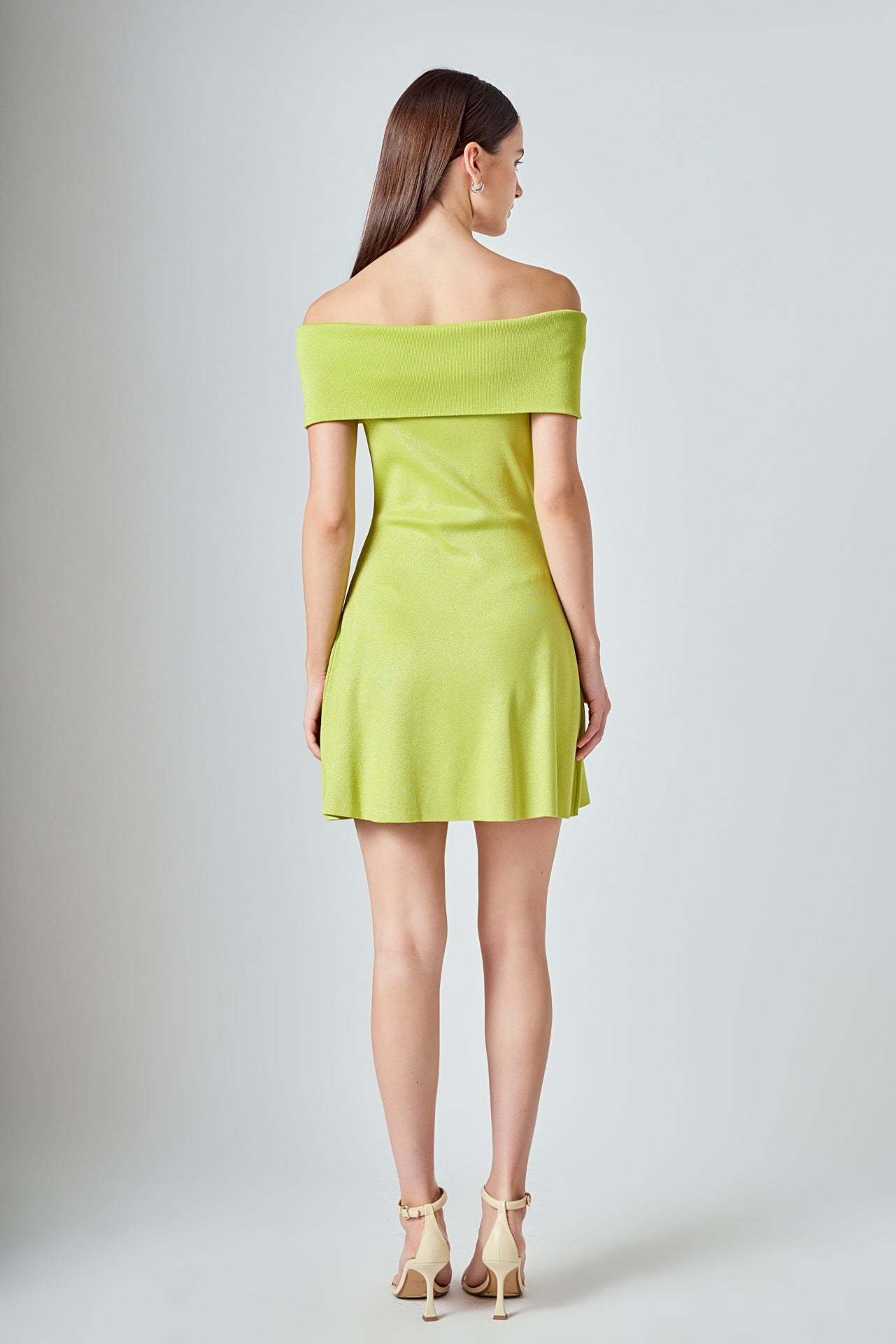 Off Shoulder Lurex Knit Mini Dress