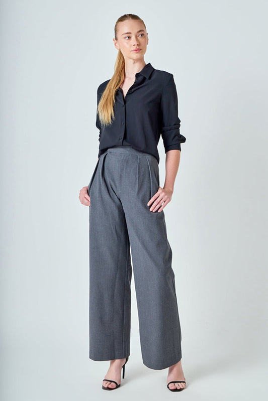 Mid Rise Pleated Wide leg Trousers