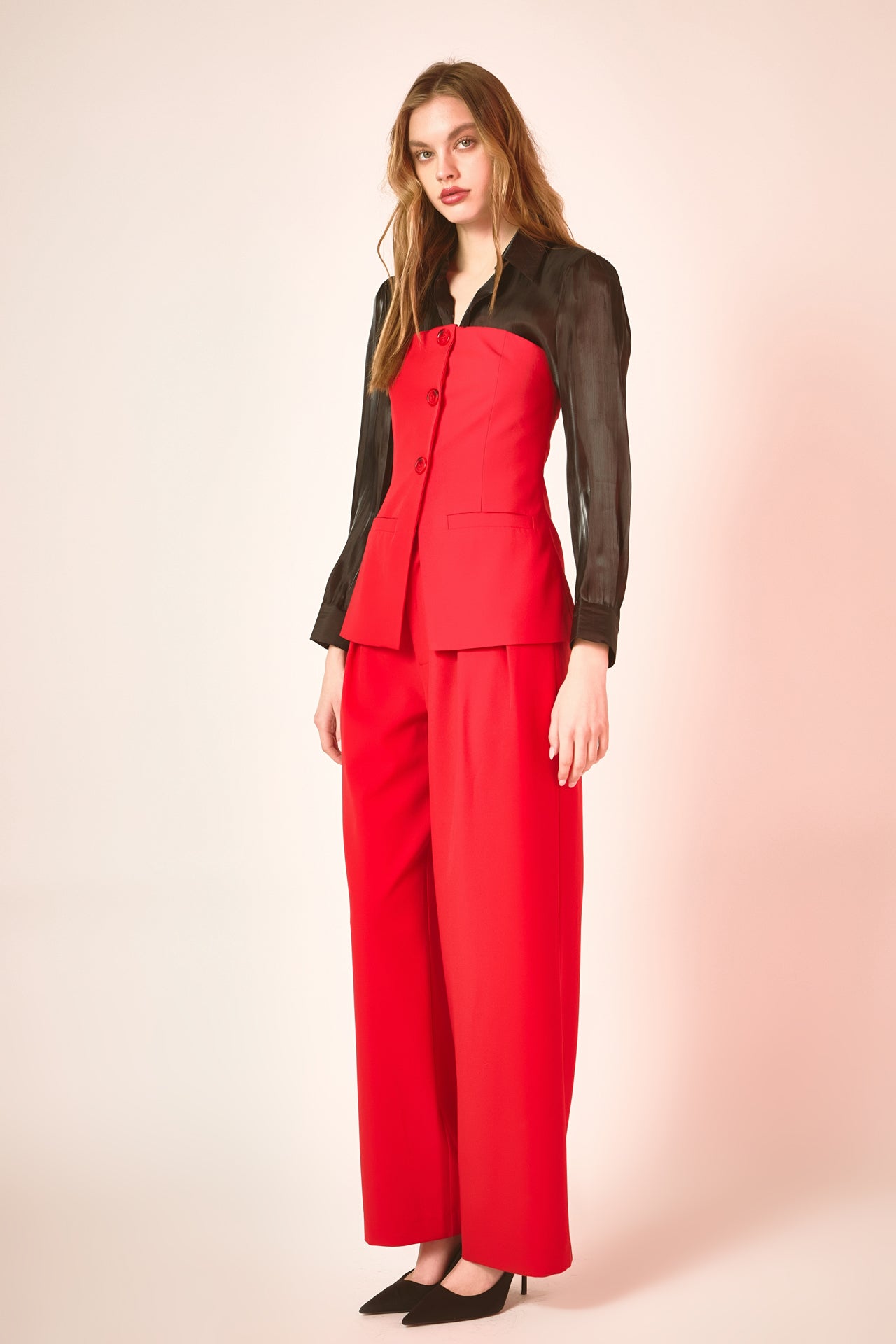 Mid Rise Pleated Wide leg Trousers
