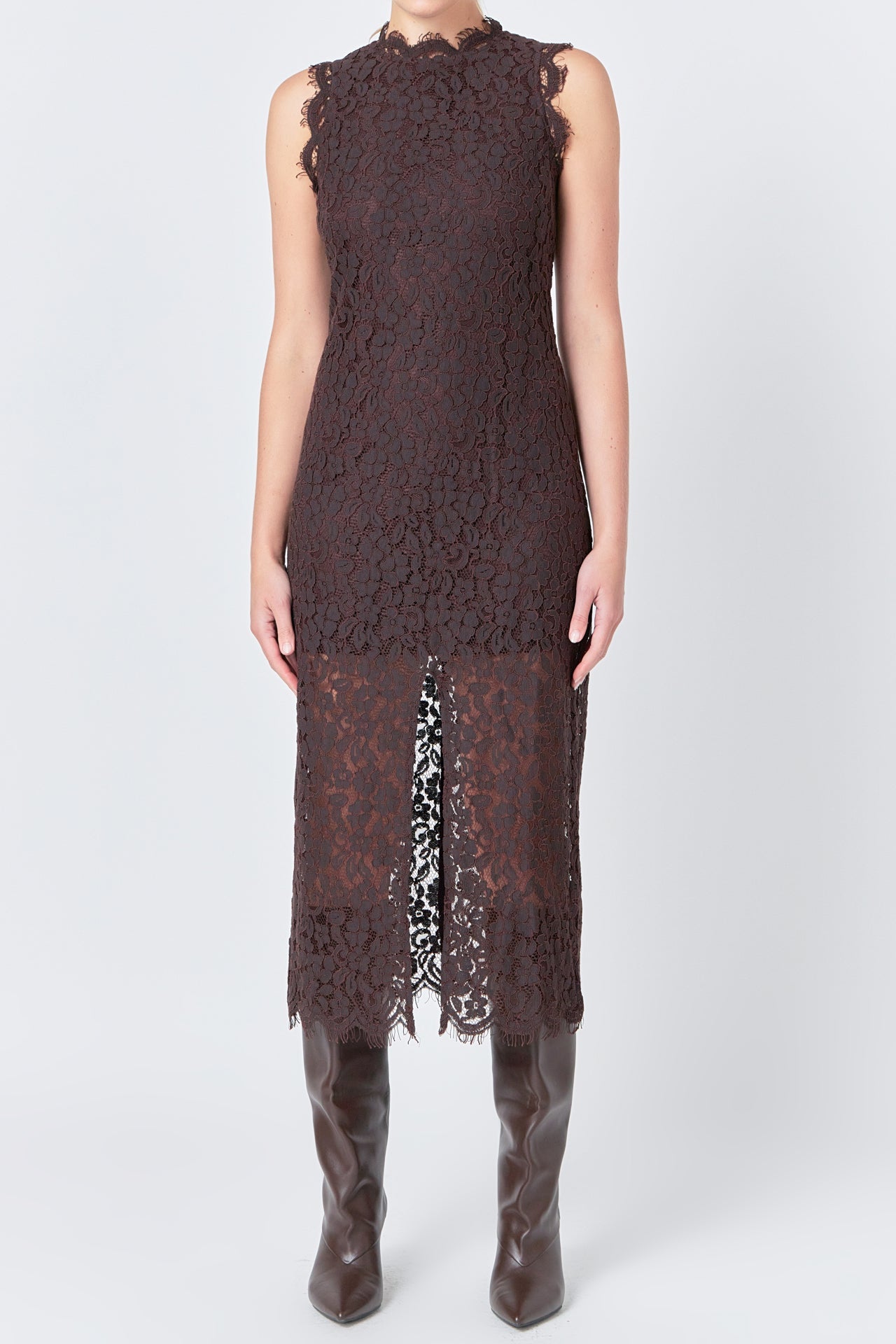 Front Slit Sleeveless Lace Maxi Dress