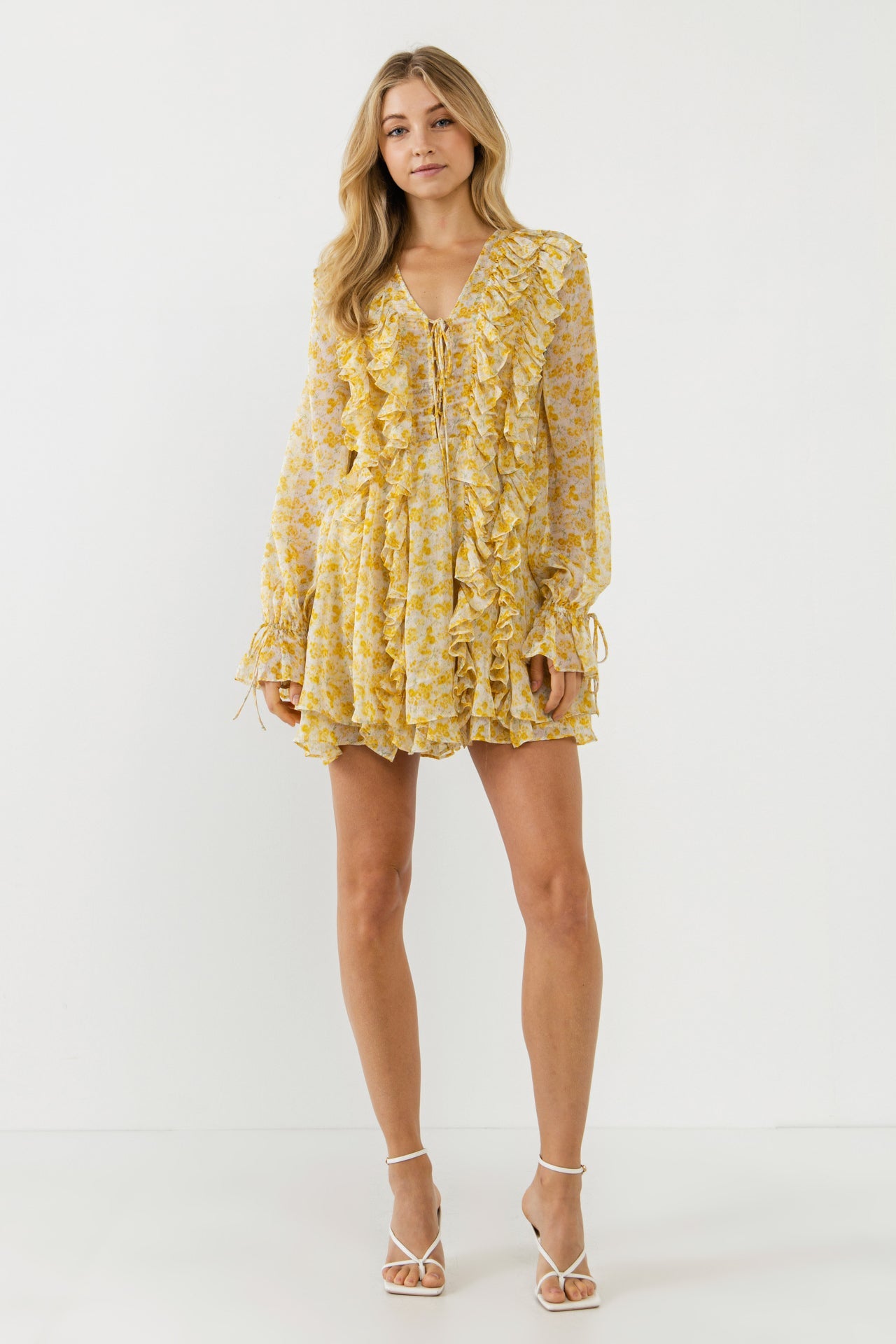 Chiffon Floral Ruffled Mini Dress