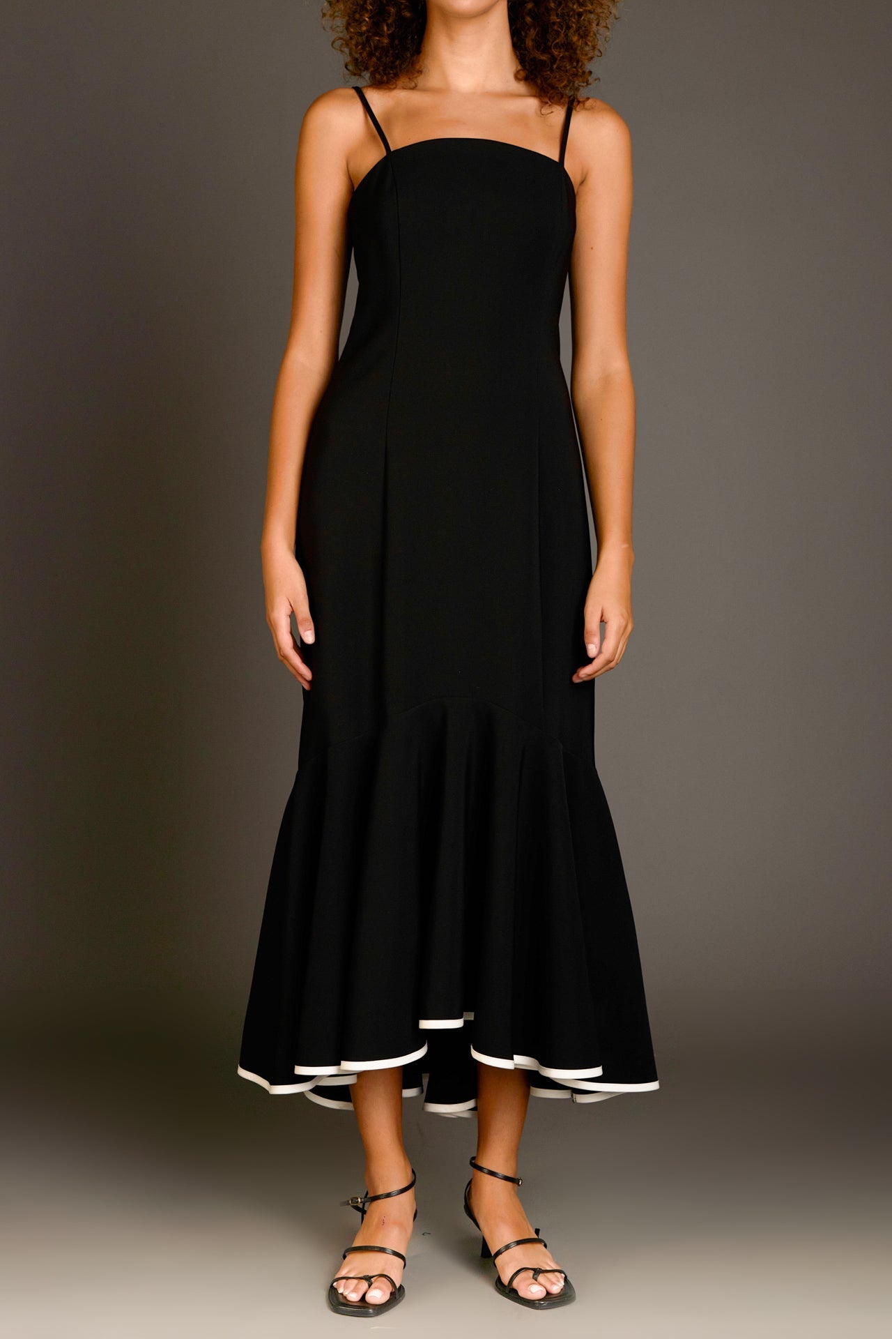 Contrast Binding Flounce Maxi Dress