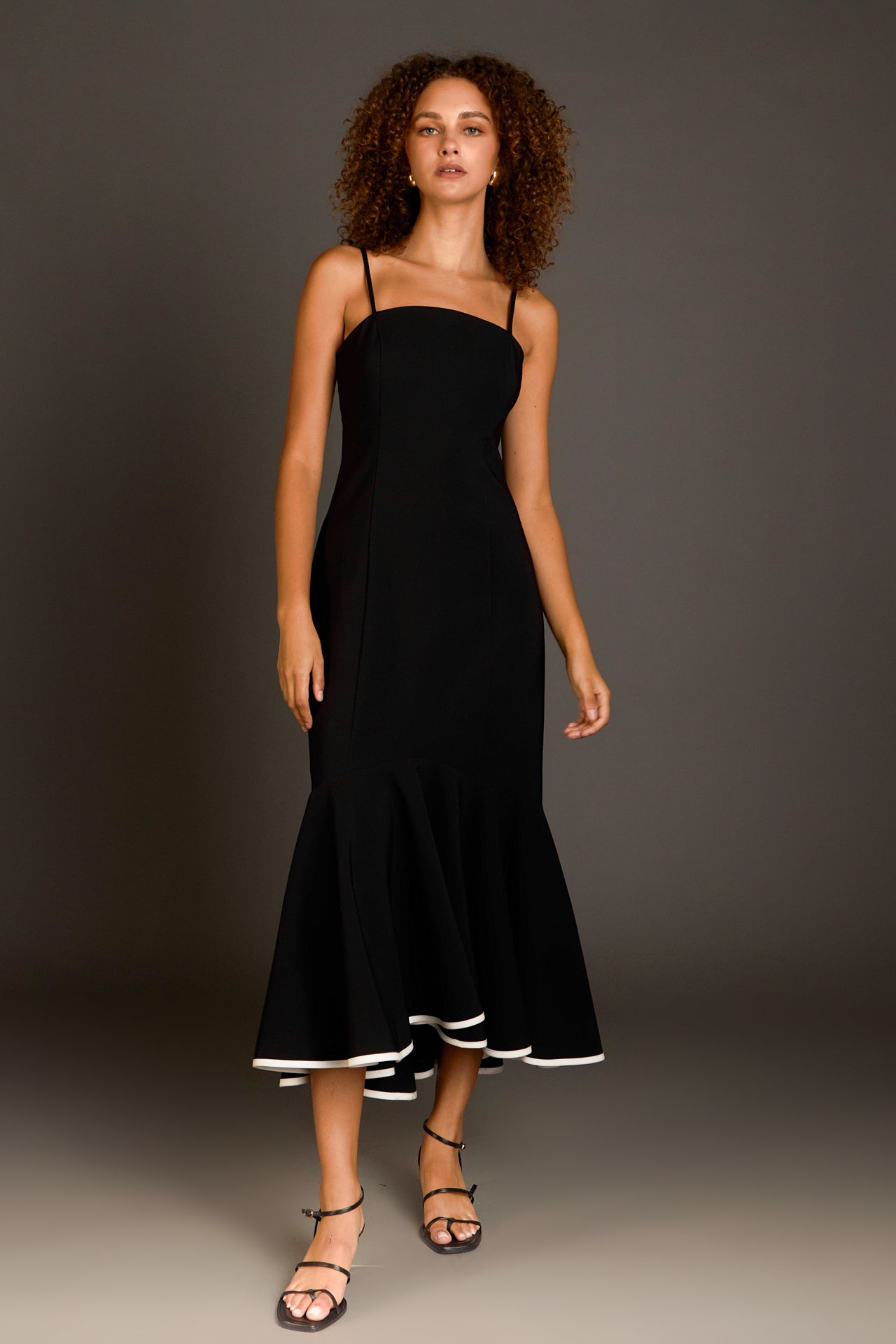 Contrast Binding Flounce Maxi Dress