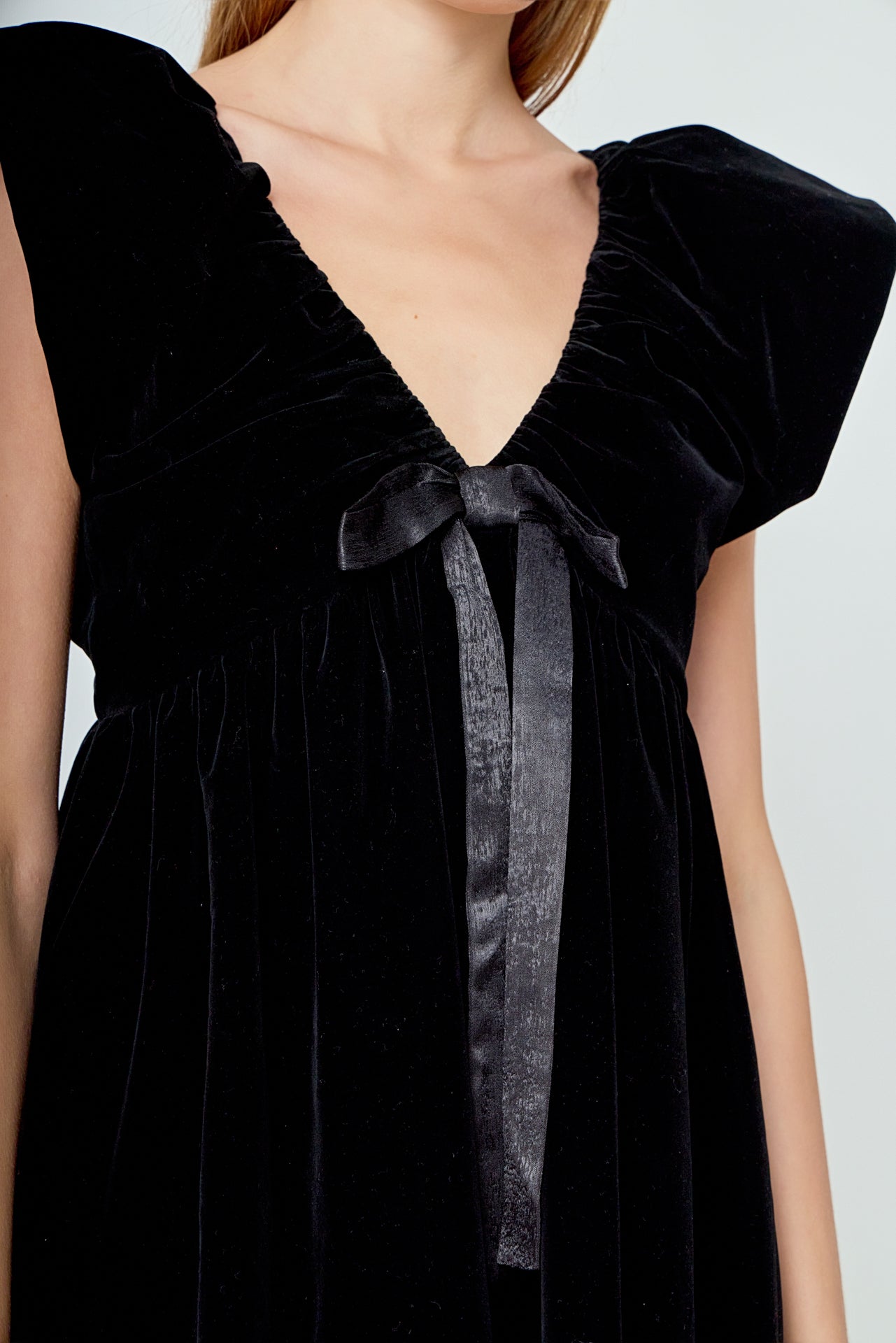 Velvet Satin Bow Mini Dress