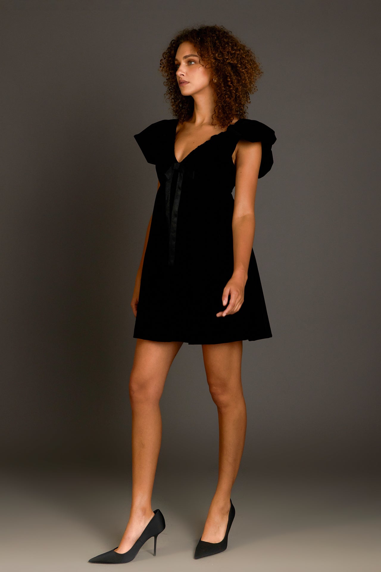 Velvet Satin Bow Mini Dress