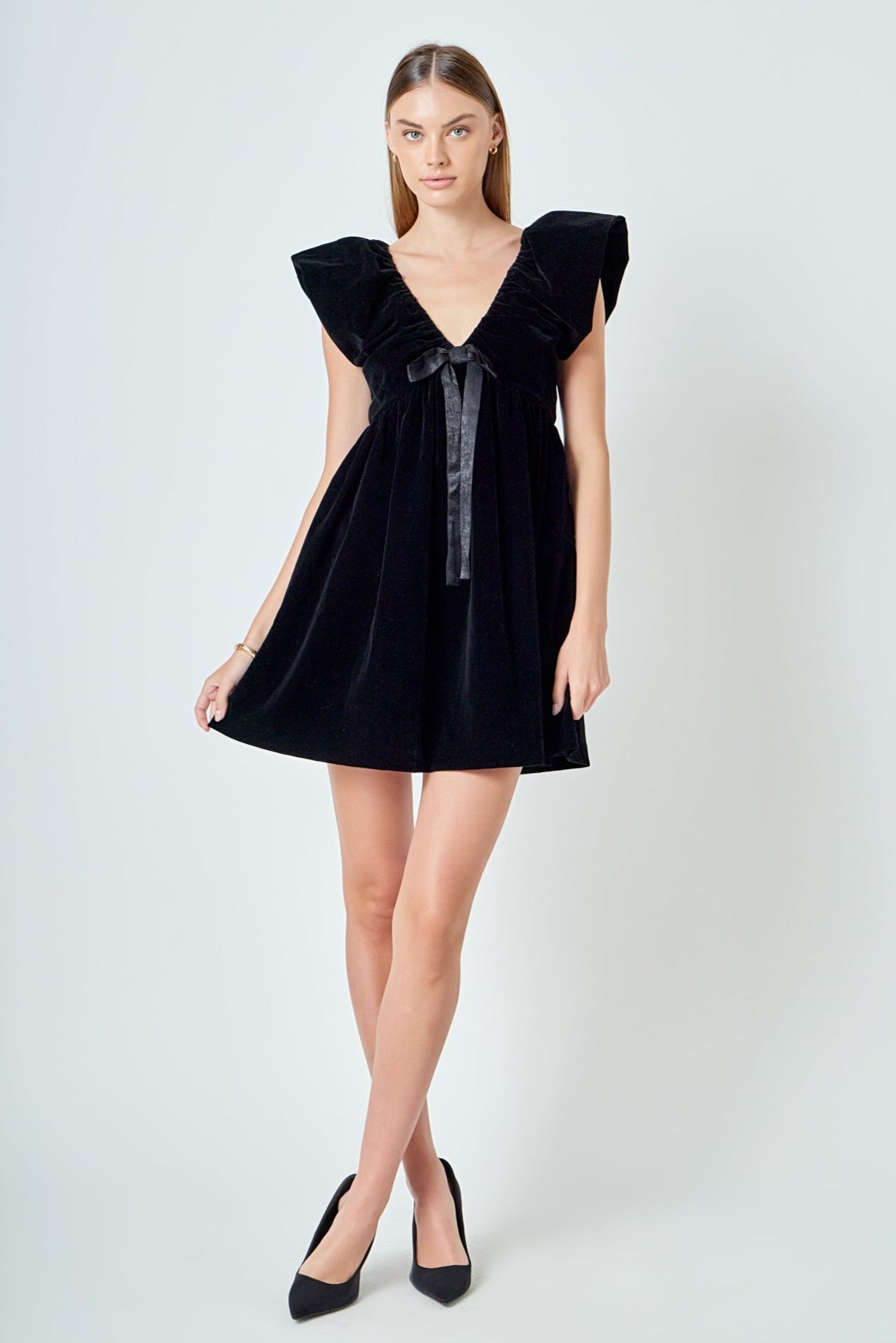 Velvet Satin Bow Mini Dress