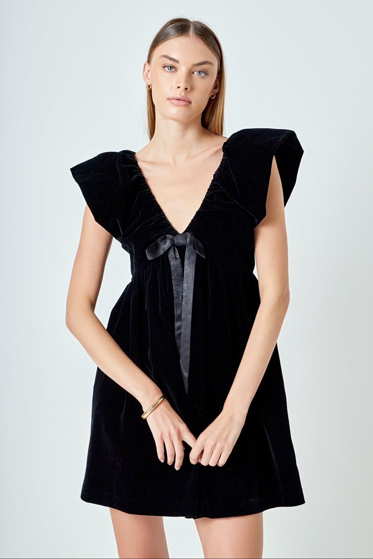 Velvet Satin Bow Mini Dress