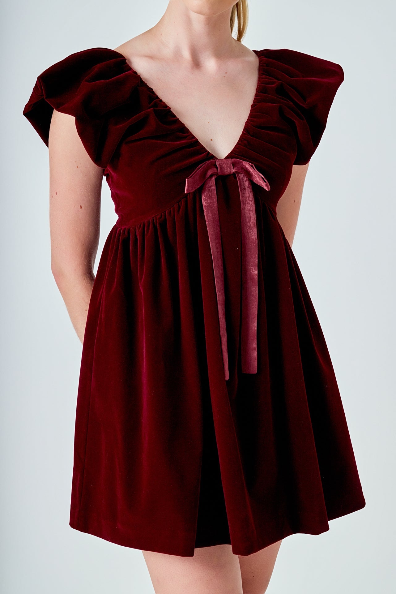 Velvet Satin Bow Mini Dress