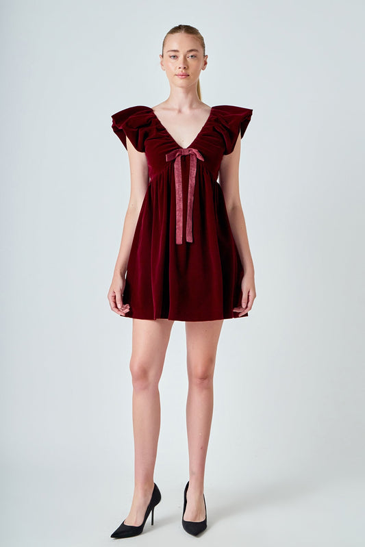 Velvet Satin Bow Mini Dress