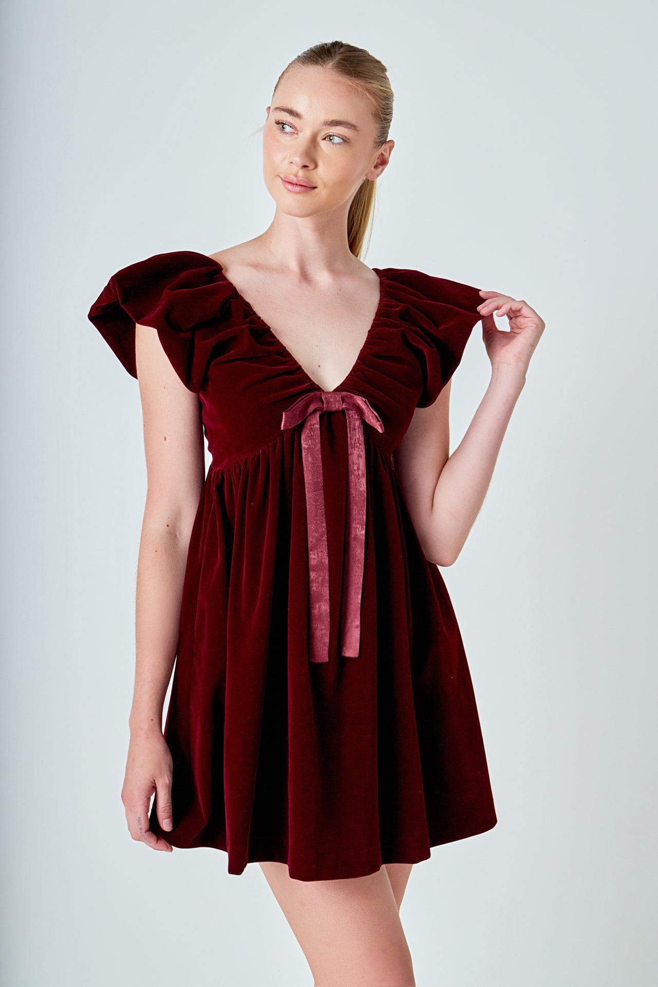 Velvet Satin Bow Mini Dress