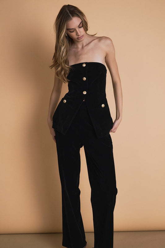 Velvet Strapless Buttoned Long Top