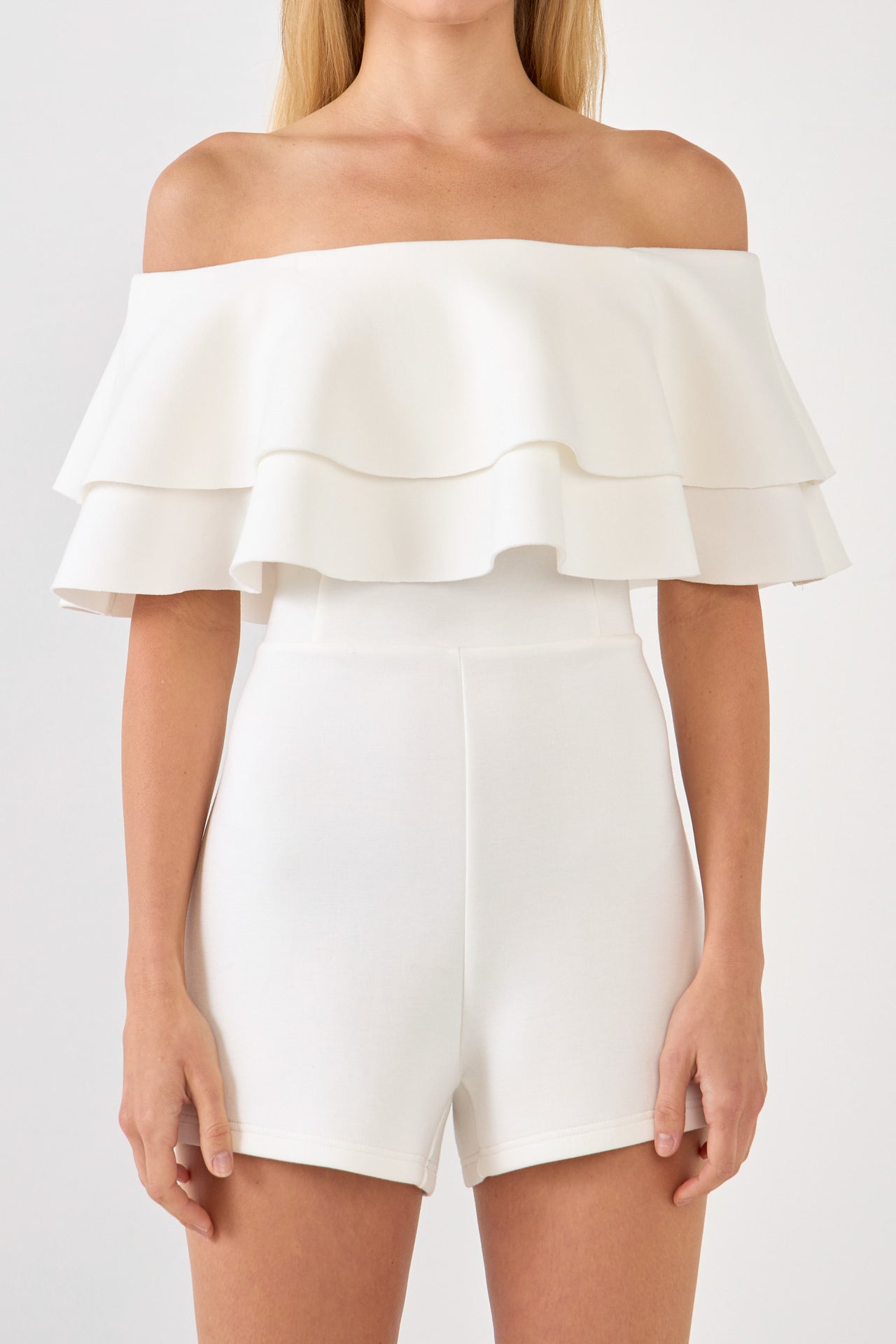 Off the Shoulder Ruffled Romper