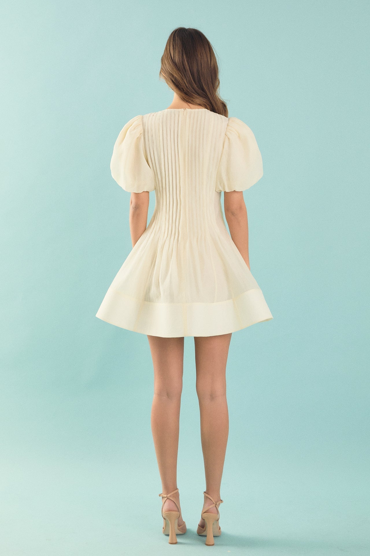 Bridget Organza Pintuck Blouson Puff Sleeve Mini Dress