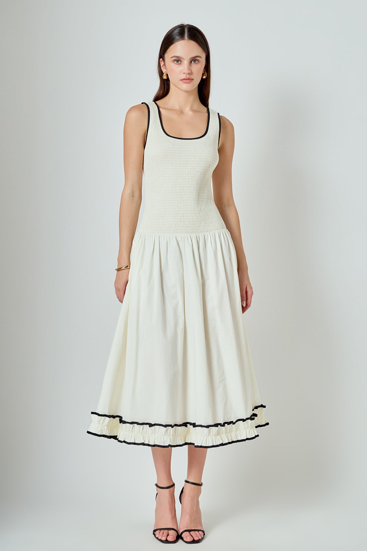 Estelle Drop waist Smocked Bodice Midi Dress