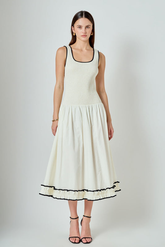 Estelle Drop waist Smocked Bodice Midi Dress