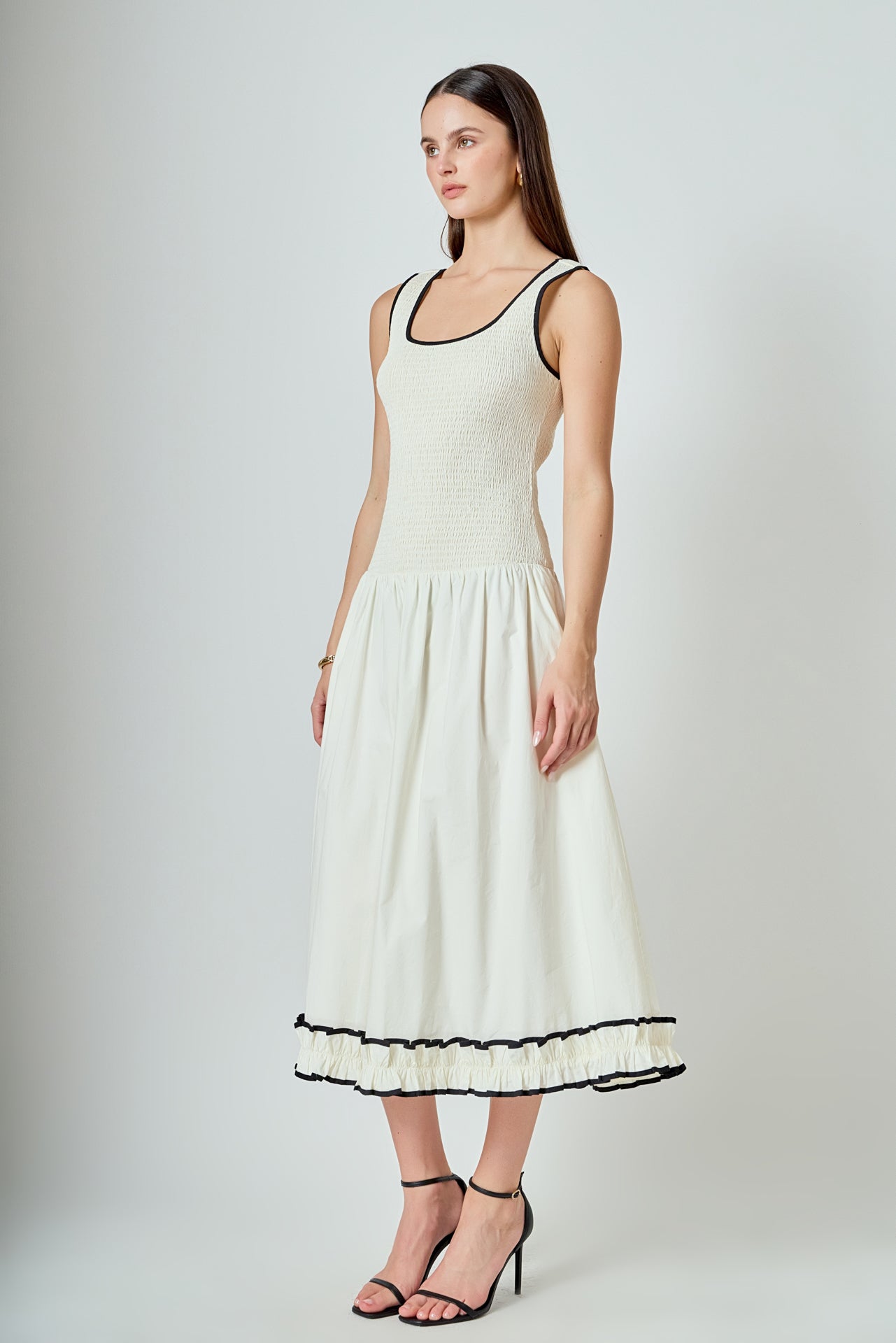 Estelle Drop waist Smocked Bodice Midi Dress