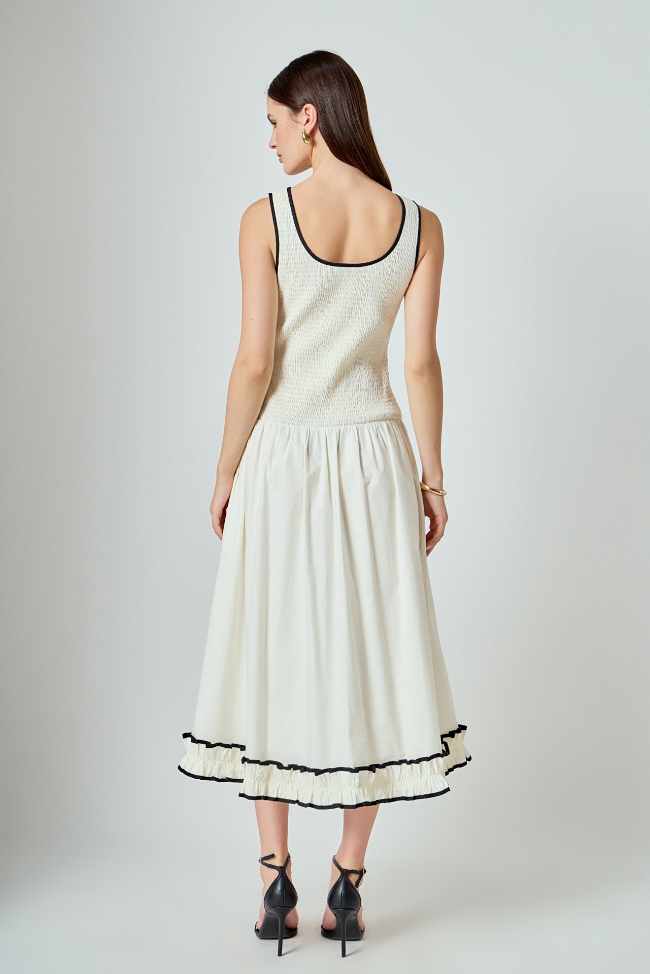 Estelle Drop waist Smocked Bodice Midi Dress