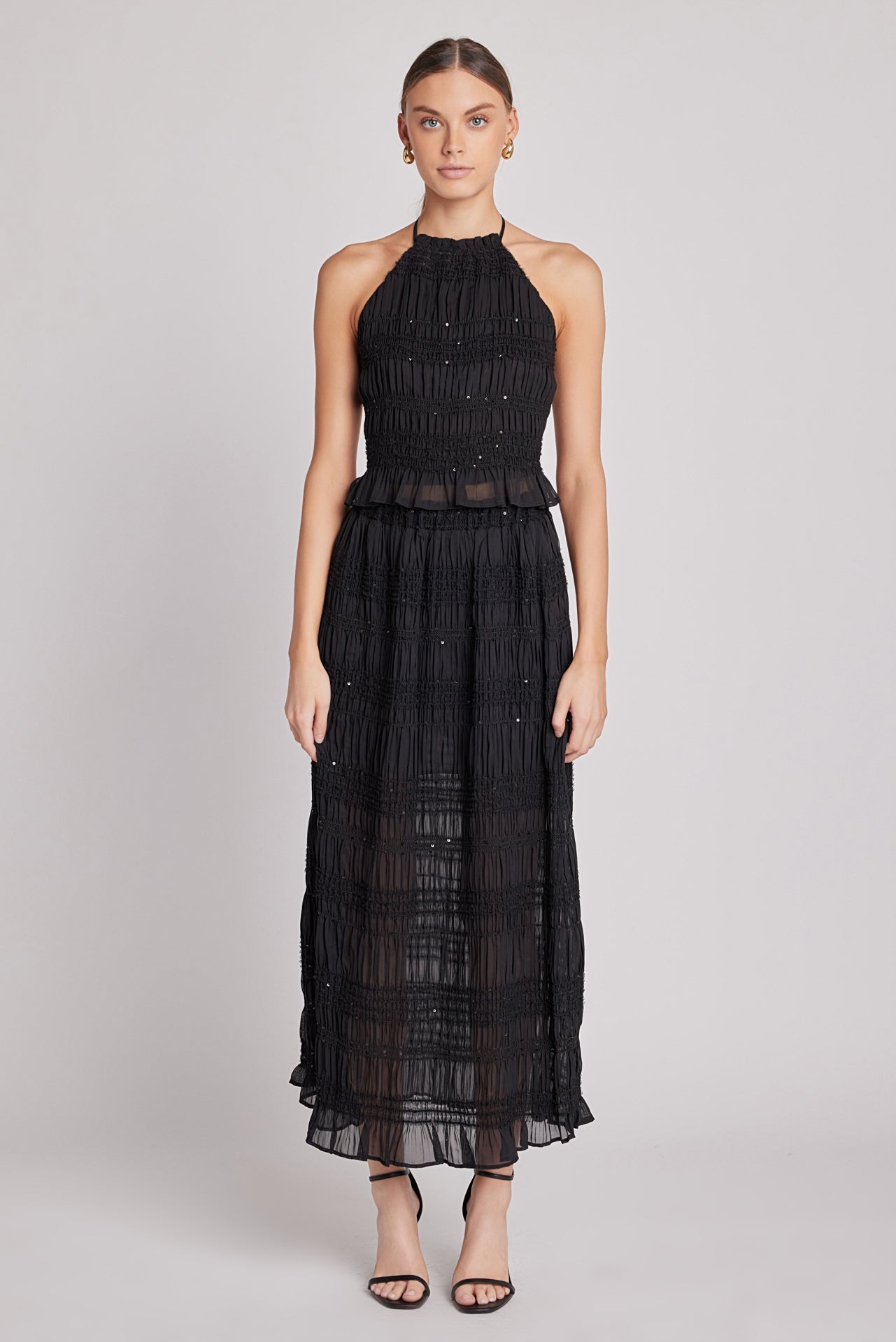 Chiffon Gathered Sequins Maxi Skirt