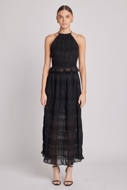 Chiffon Gathered Sequins Maxi Skirt