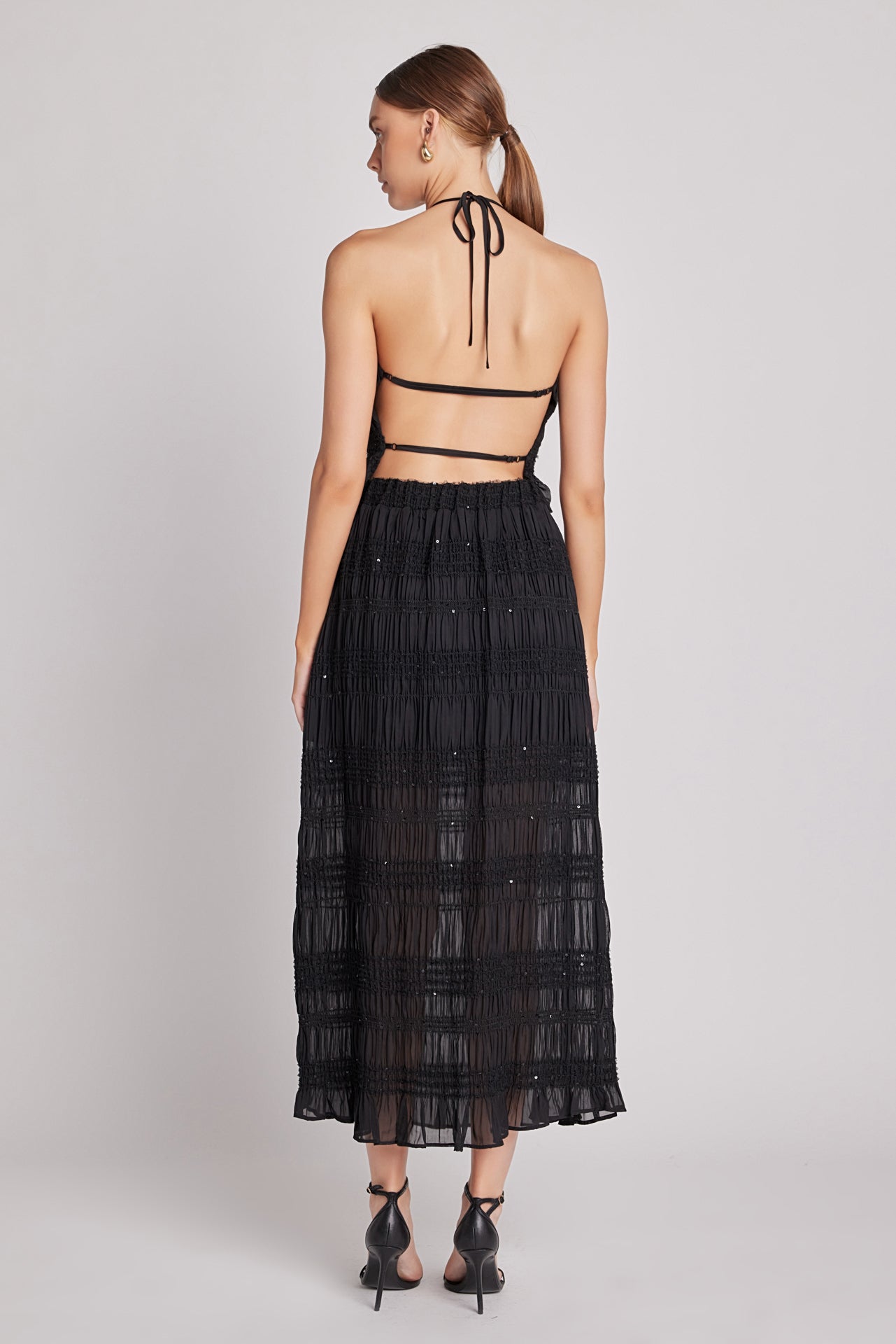 Chiffon Gathered Sequins Maxi Skirt