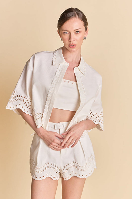 Embroidered Shirt and Strapless Top Set
