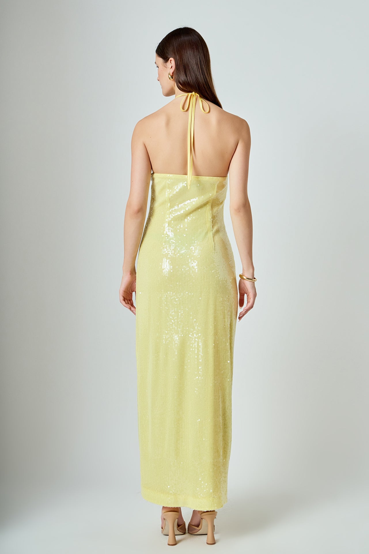 Rose Haltered Sequins Maxi Dress