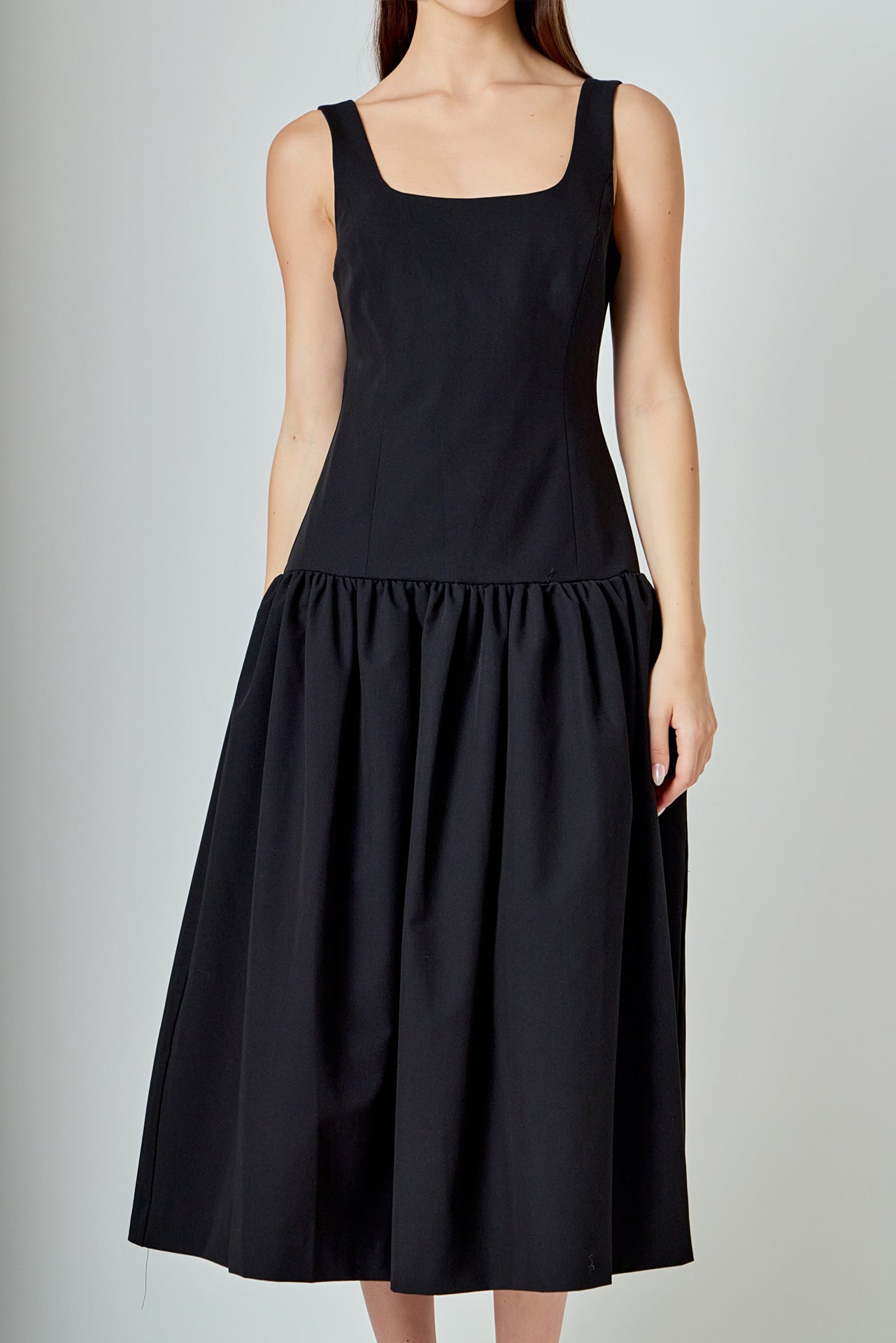 Drop Waist Peplum Midi Dress