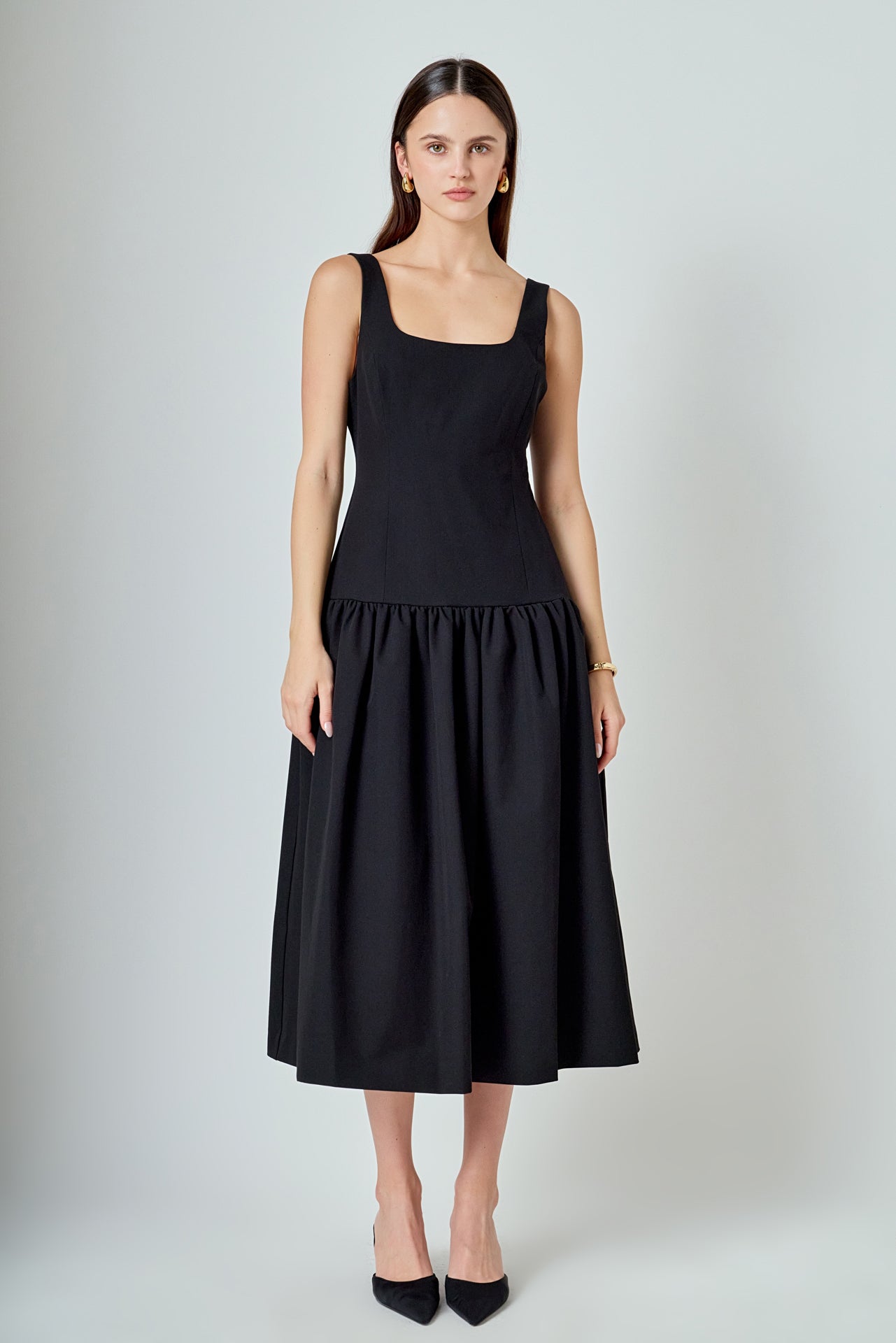 Drop Waist Peplum Midi Dress